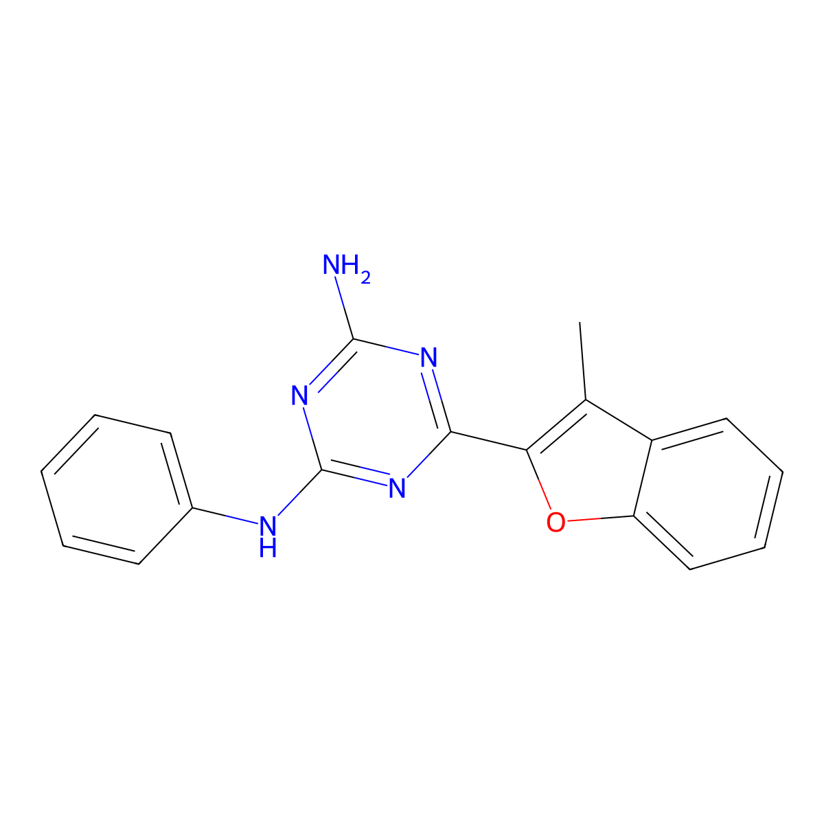 6-(3-methyl-1-benzofuran-2-yl)-2-N-phenyl-1,3,5-triazine-2,4-diamine molecular structure, CAS 766526-25-4