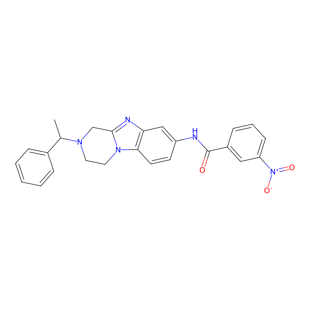 3-nitro-N-[2-(1-phenylethyl)-3,4-dihydro-1H-pyrazino[1,2-a]benzimidazol-8-yl]benzamide molecular structure, CAS 766526-68-5