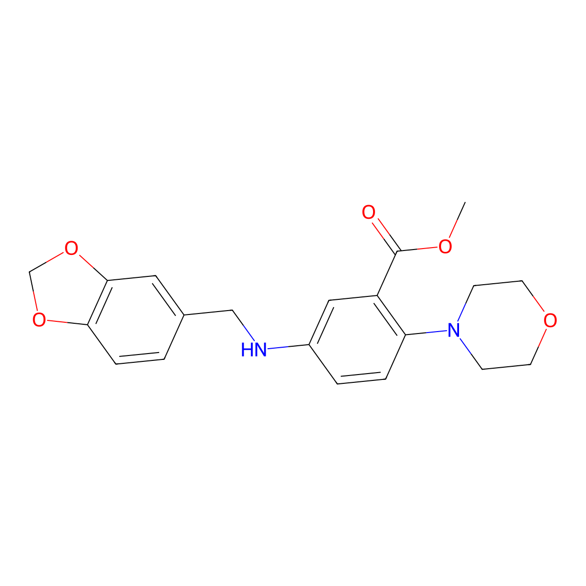 5-(1,3-Benzodioxol-5-ylmethylamino)-2-(4-morpholinyl)benzoic acid methyl ester molecular structure, CAS 766527-34-8