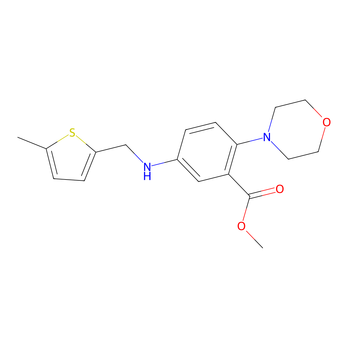Methyl 5-{[(5-methylthiophen-2-yl)methyl]amino}-2-(morpholin-4-yl)benzoate molecular structure, CAS 766527-43-9