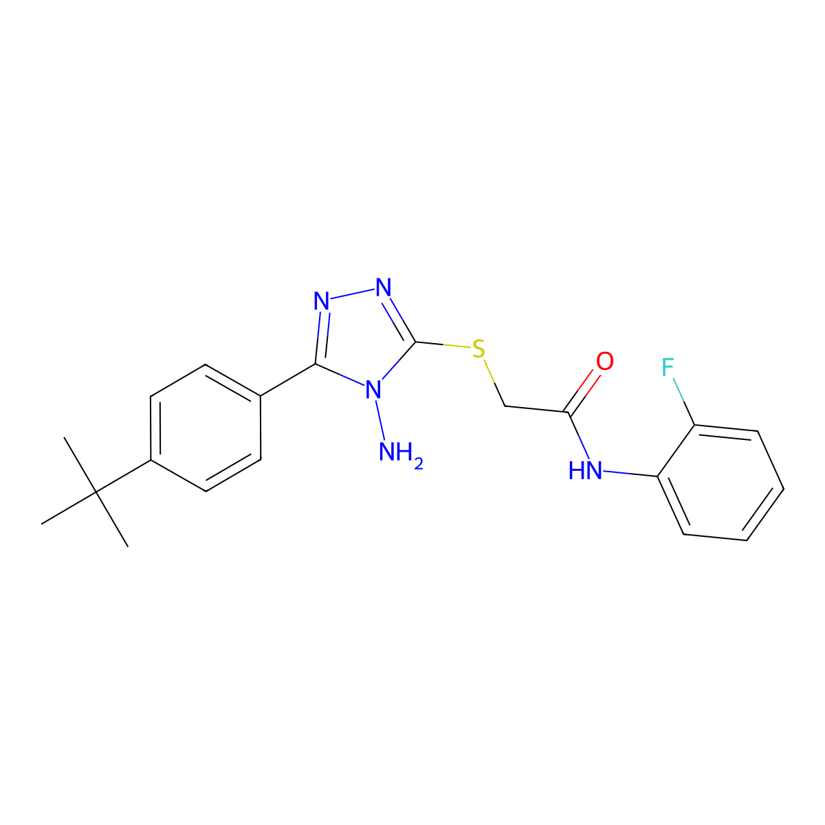 2-{4-amino-5-[4-(tert-butyl)phenyl](1,2,4-triazol-3-ylthio)}-N-(2-fluorophenyl)acetamide molecular structure, CAS 766530-59-0
