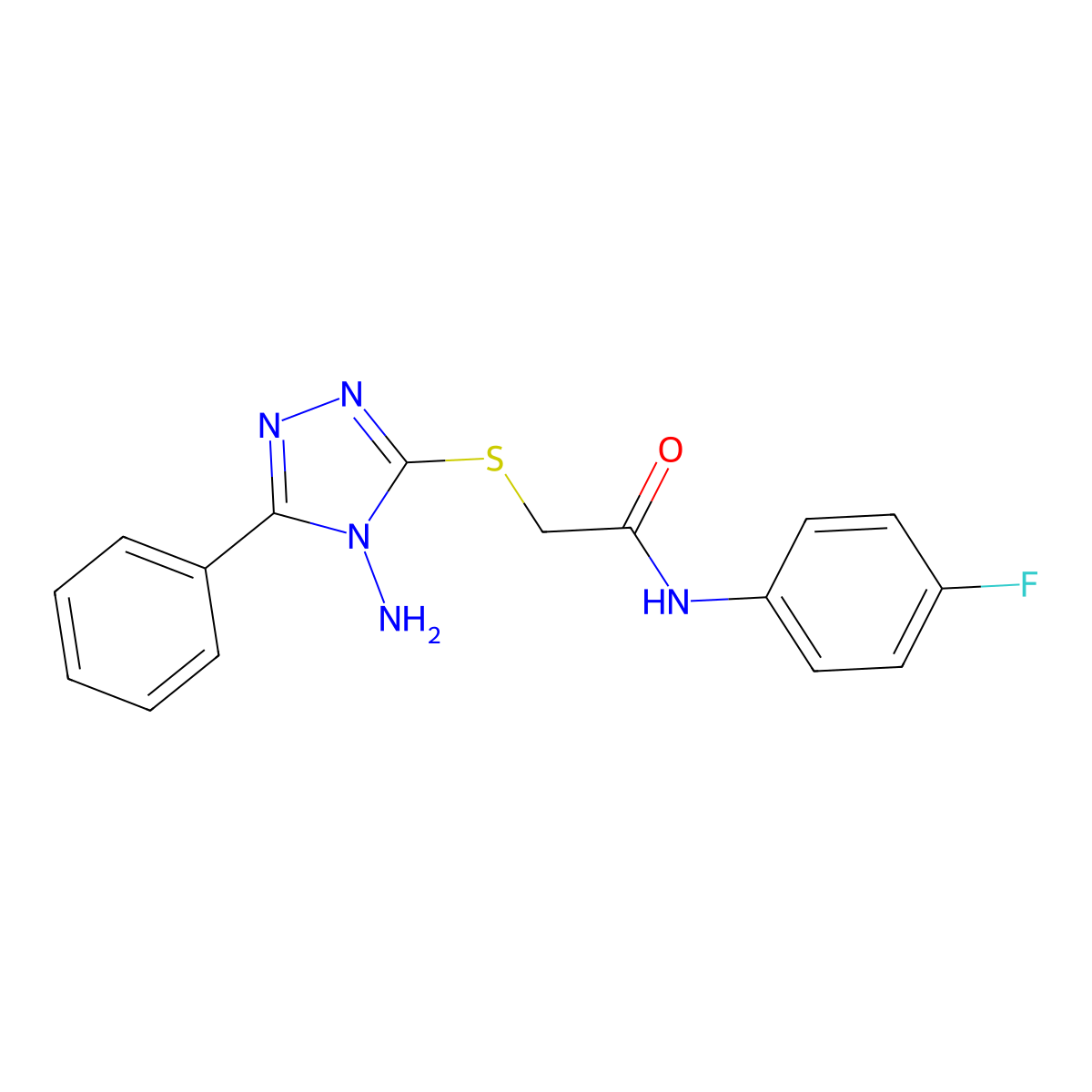 2-((4-amino-5-phenyl-4H-1,2,4-triazol-3-yl)thio)-N-(4-fluorophenyl)acetamide molecular structure, CAS 766531-40-2