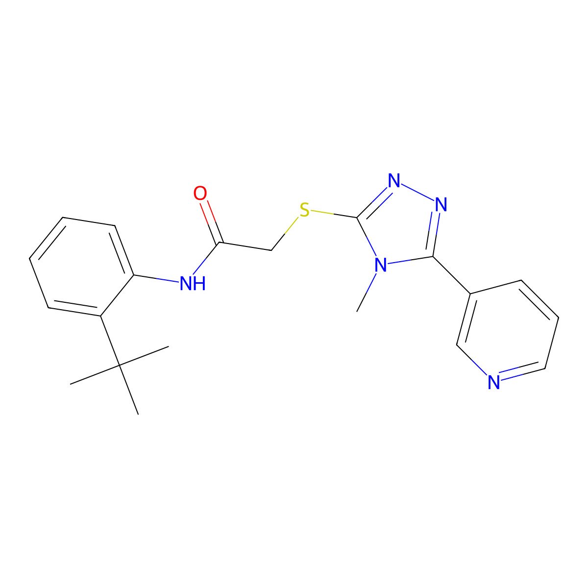 N-(2-tert-butylphenyl)-2-{[4-methyl-5-(pyridin-3-yl)-4H-1,2,4-triazol-3-yl]sulfanyl}acetamide molecular structure, CAS 766533-33-9
