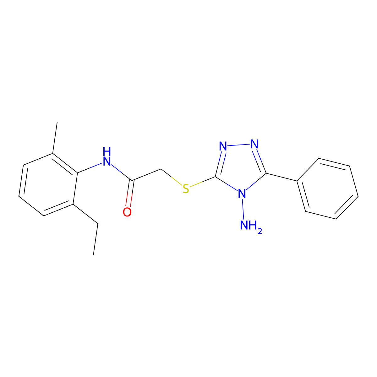 2-(4-amino-5-phenyl(1,2,4-triazol-3-ylthio))-N-(6-ethyl-2-methylphenyl)acetami de molecular structure, CAS 766533-47-5