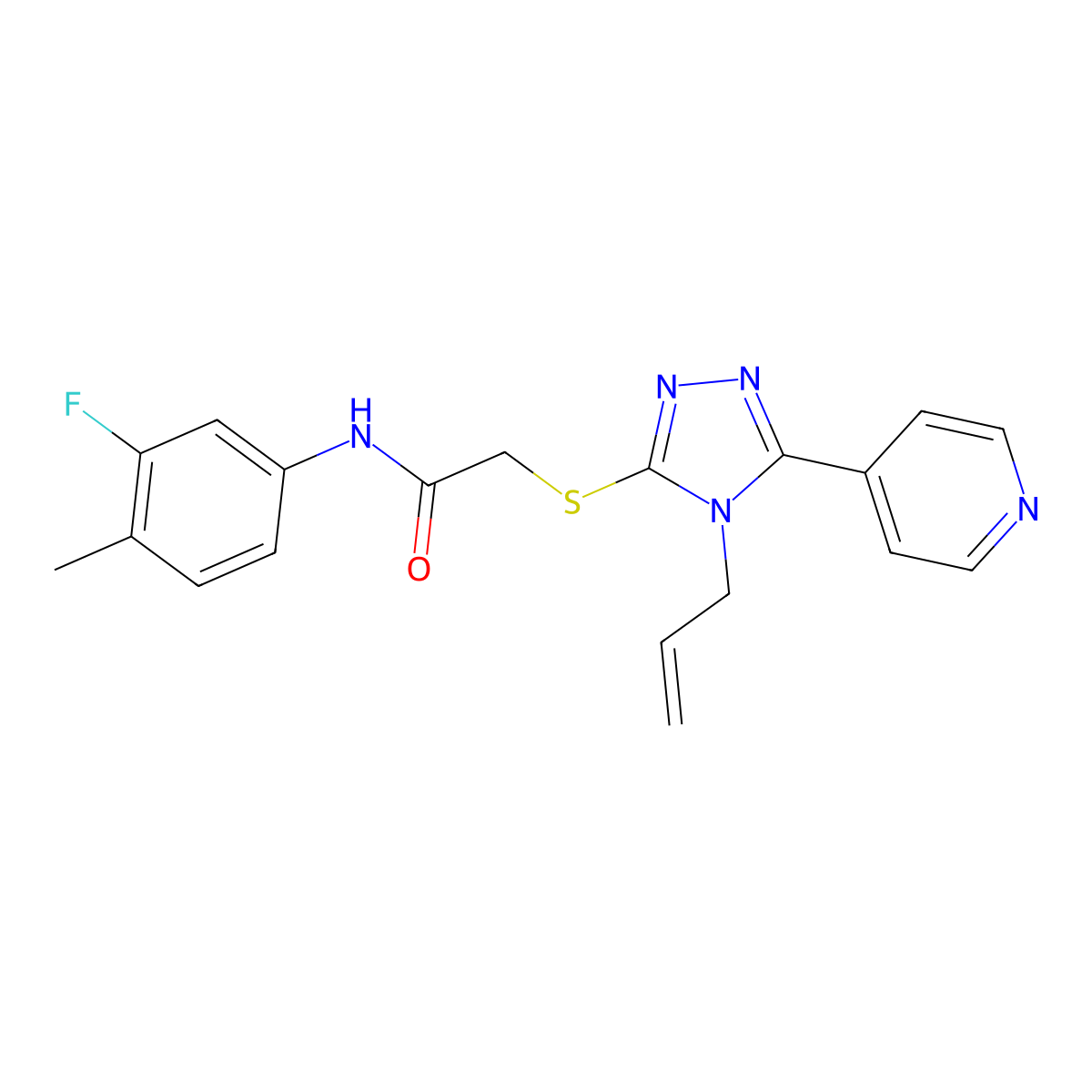 N-(3-fluoro-4-methylphenyl)-2-{[4-(prop-2-en-1-yl)-5-(pyridin-4-yl)-4H-1,2,4-triazol-3-yl]sulfanyl}acetamide molecular structure, CAS 766533-76-0