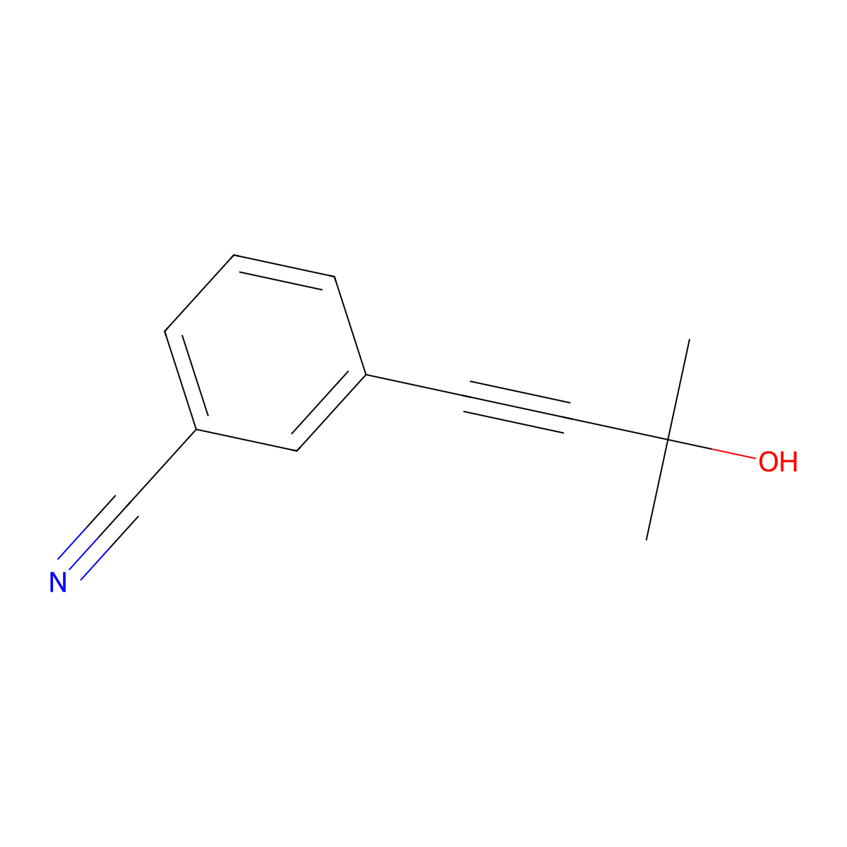 Benzonitrile, 3-(3-hydroxy-3-methyl-1-butyn-1-yl)- molecular structure, CAS 766539-54-2