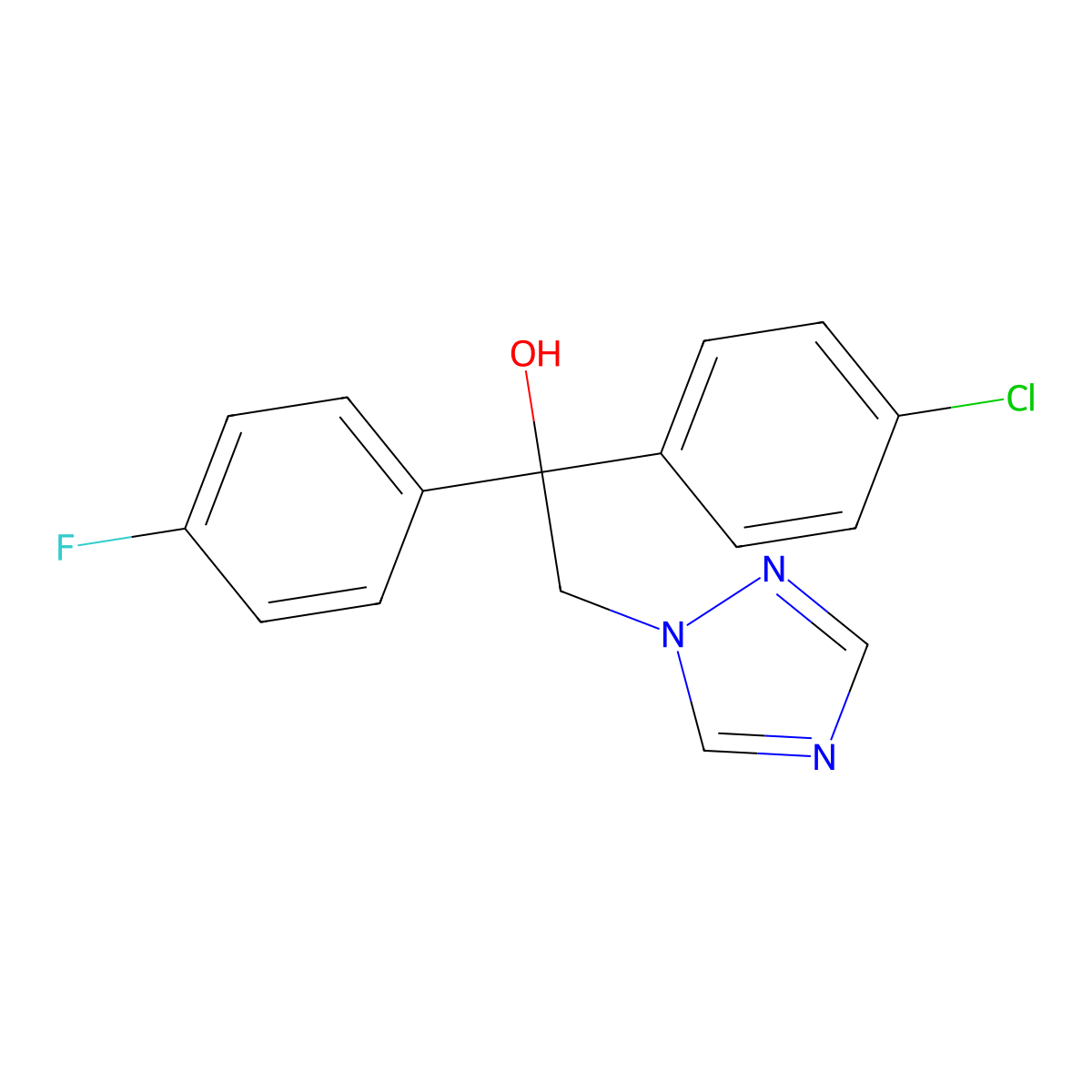 1-(4-chlorophenyl)-1-(4-fluorophenyl)-2-(1H-1,2,4-triazol-1-yl)-1-ethanol molecular structure, CAS 76674-12-9