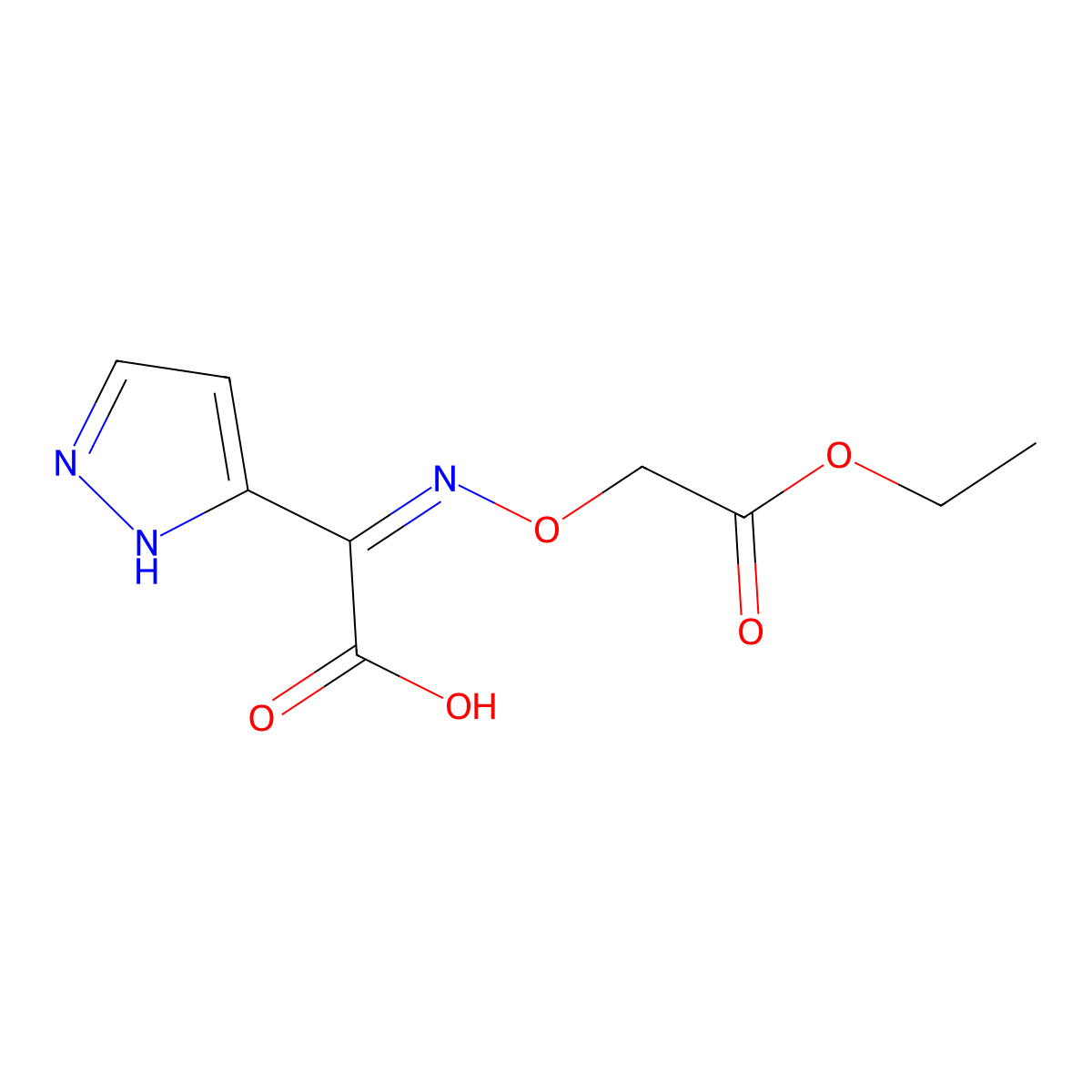 (2Z)-[(2-ethoxy-2-oxoethoxy)imino](1H-pyrazol-5-yl)acetic acid molecular structure, CAS 76674-99-2
