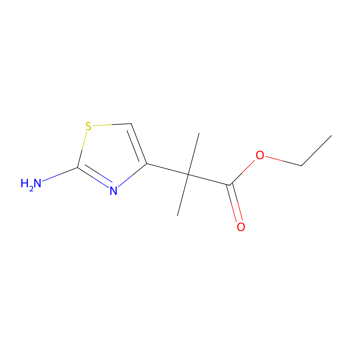 Ethyl 2-(2-amino-1,3-thiazol-4-yl)-2-methylpropanoate molecular structure, CAS 76687-08-6
