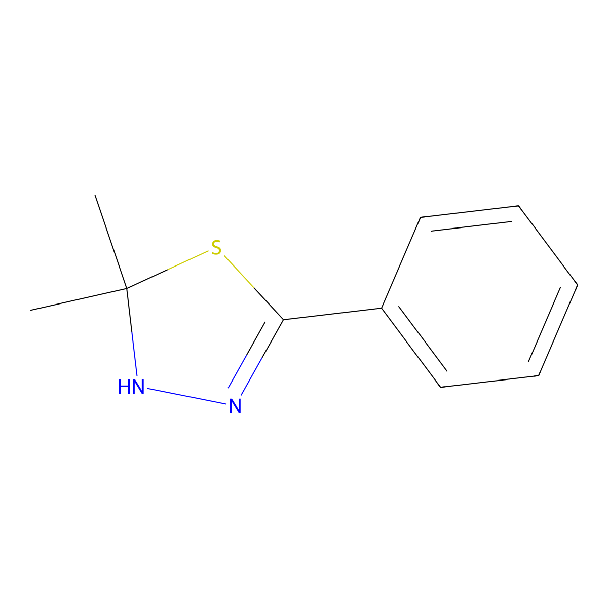 2,2-Dimethyl-5-phenyl-2,3-dihydro-1,3,4-thiadiazole molecular structure, CAS 76689-65-1