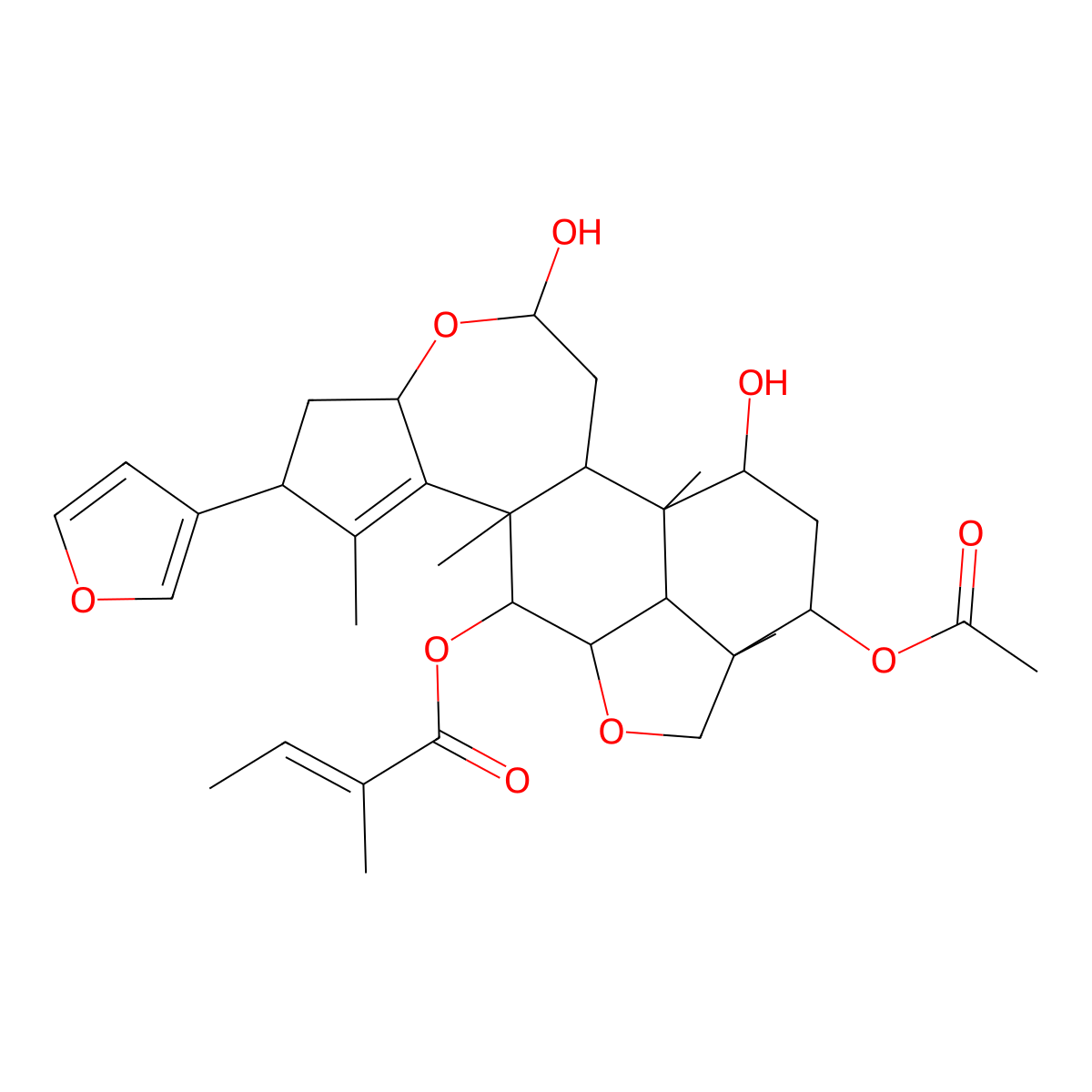 [(1R,2R,4R,6S,8R,11R,12S,13R,16R,17R,19S,20R)-17-acetyloxy-8-(furan-3-yl)-4,19-dihydroxy-1,9,11,16-tetramethyl-5,14-dioxapentacyclo[11.6.1.02,11.06,10.016,20]icos-9-en-12-yl] (E)-2-methylbut-2-enoate molecular structure, CAS 76689-98-0