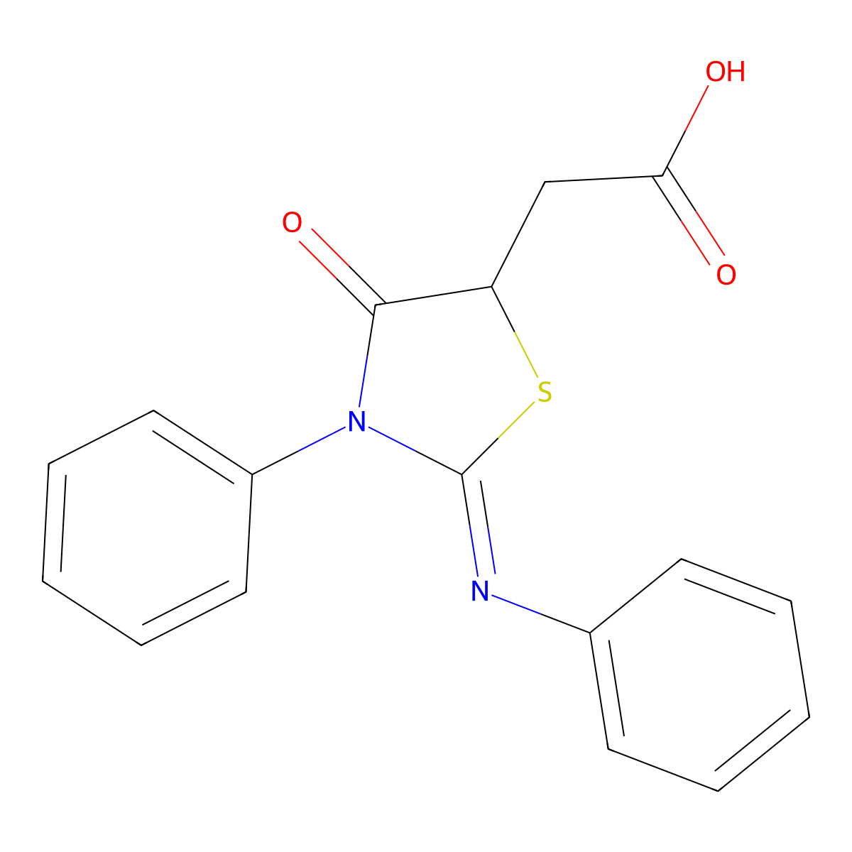 (4-Oxo-3-phenyl-2-phenylimino-thiazolidin-5-yl)-acetic acid molecular structure, CAS 7669-21-8