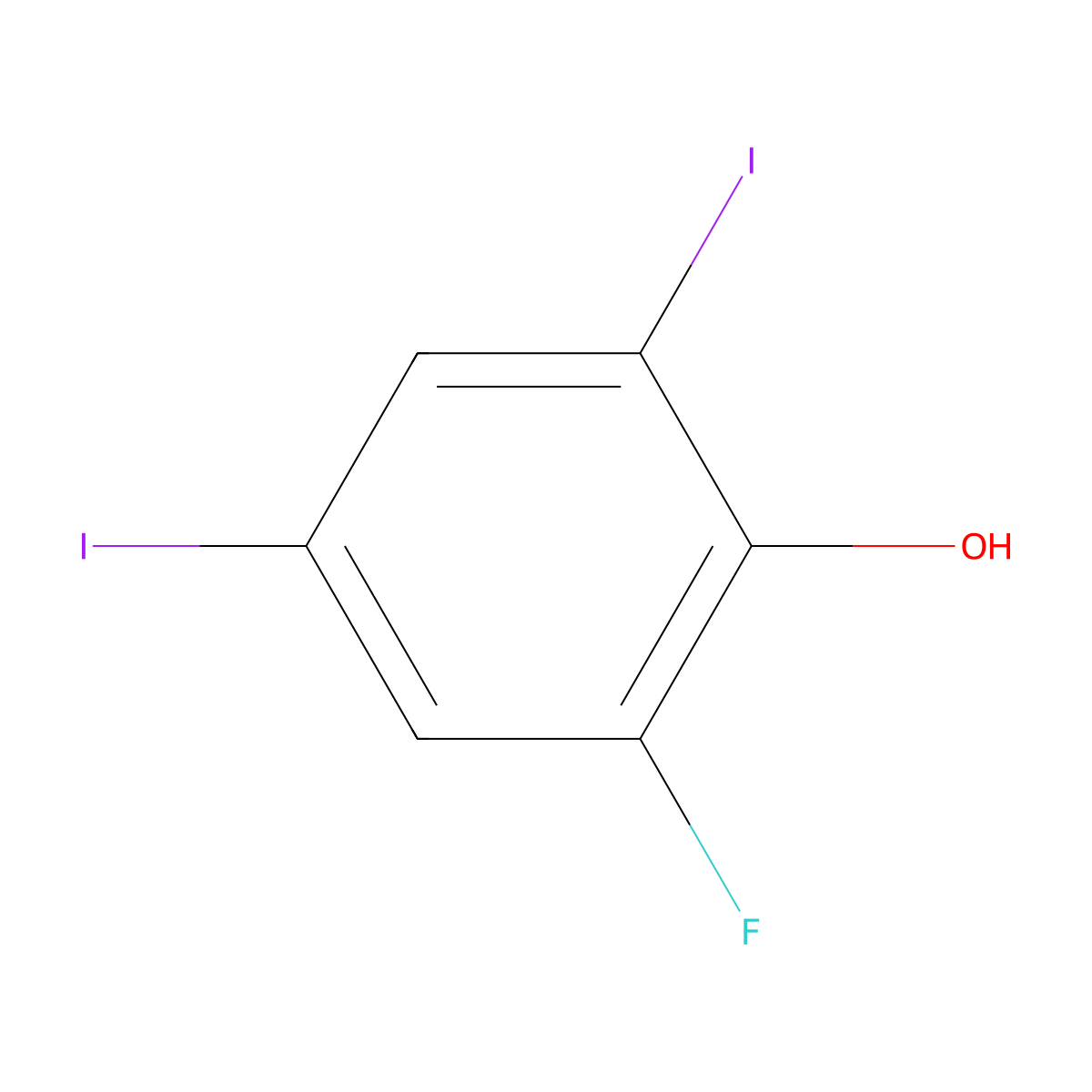 2-Fluoro-4,6-diiodophenol molecular structure, CAS 767-82-8