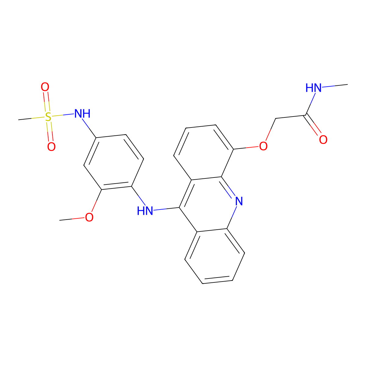 Acetamide, 2-((9-((2-methoxy-4-((methylsulfonyl)amino)phenyl)amino)-4-acridinyl)oxy)-N-methyl- molecular structure, CAS 76708-52-6
