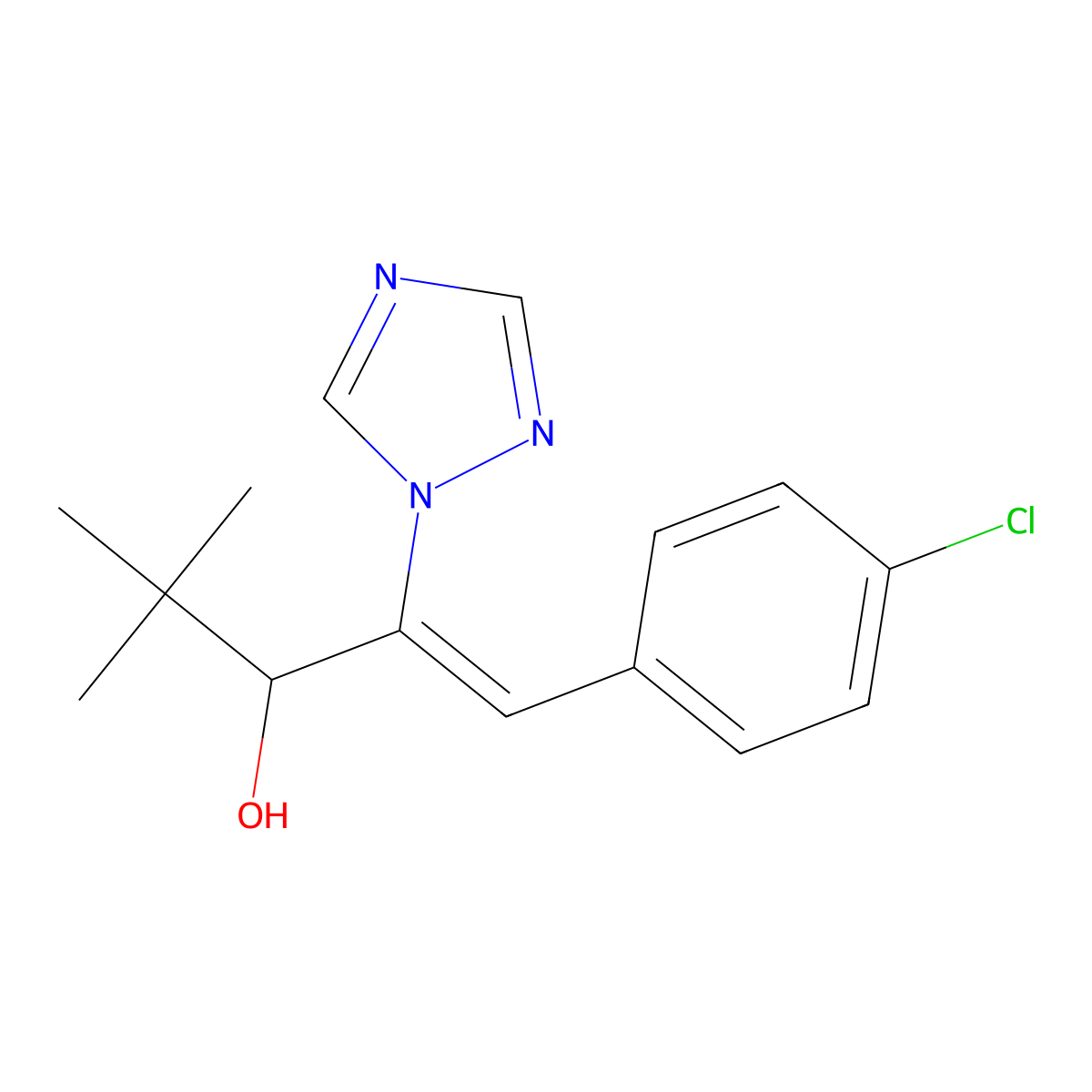 1H-1,2,4-Triazole-1-ethanol, beta-((4-chlorophenyl)methylene)-alpha-(1,1-dimethylethyl)-, (Z)- molecular structure, CAS 76713-90-1