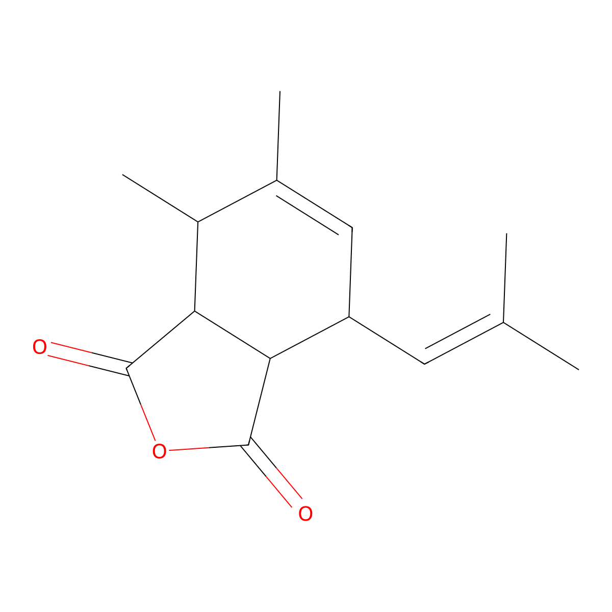 3,4-Dimethyl-6-(2-methyl-1-propenyl)-4-cyclohexene-1,2-dicarboxylic anhydride molecular structure, CAS 7672-77-7