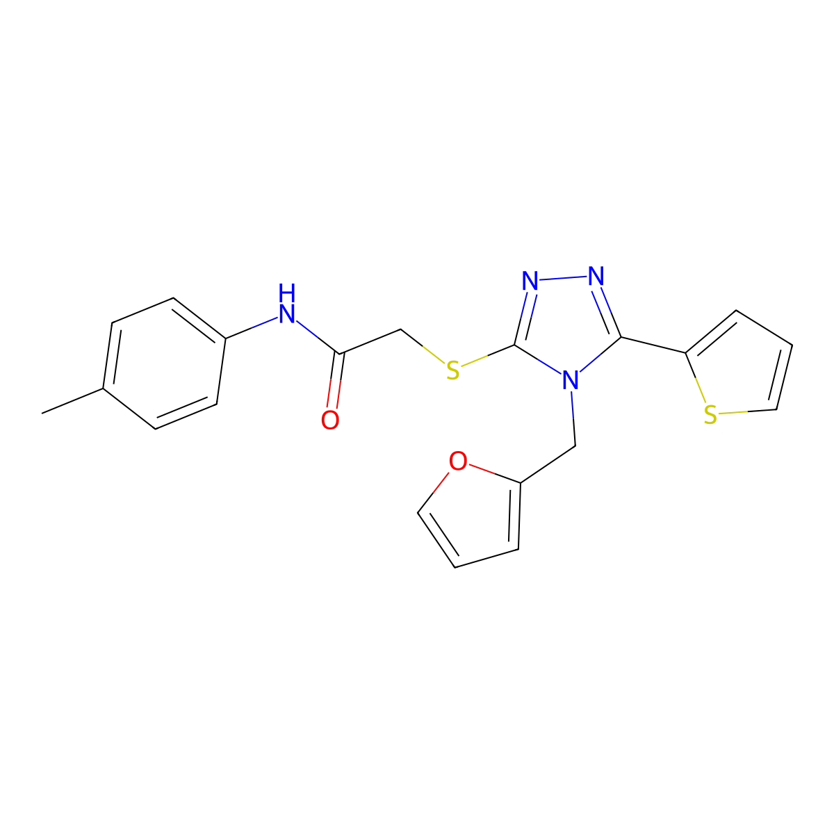 2-(4-Furan-2-ylmethyl-5-thiophen-2-yl-4H-[1,2,4]triazol-3-ylsulfanyl)-N-p-tolyl-acetamide molecular structure, CAS 767293-80-1