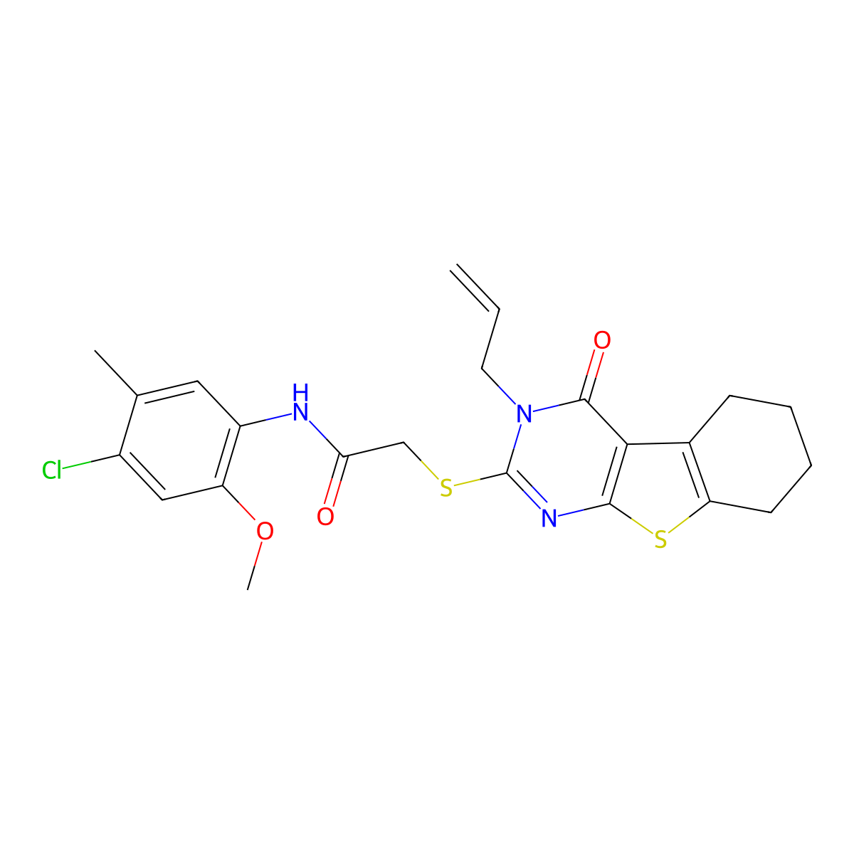 N-(4-chloro-2-methoxy-5-methylphenyl)-2-[(4-oxo-3-prop-2-enyl-5,6,7,8-tetrahydro-[1]benzothiolo[2,3-d]pyrimidin-2-yl)sulfanyl]acetamide molecular structure, CAS 767295-71-6