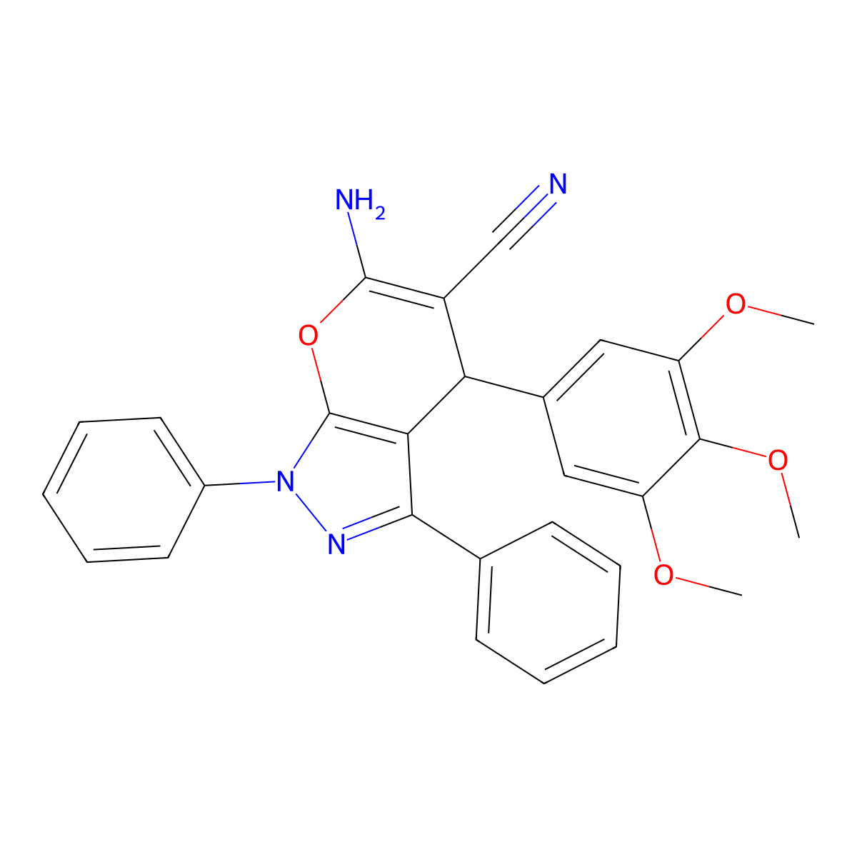 6-amino-1,3-diphenyl-4-(3,4,5-trimethoxyphenyl)-4H-pyrano[2,3-c]pyrazole-5-carbonitrile molecular structure, CAS 767299-87-6