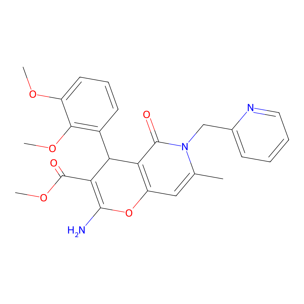 methyl 2-amino-4-(2,3-dimethoxyphenyl)-7-methyl-5-oxo-6-(pyridin-2-ylmethyl)-5,6-dihydro-4H-pyrano[3,2-c]pyridine-3-carboxylate molecular structure, CAS 767300-00-5