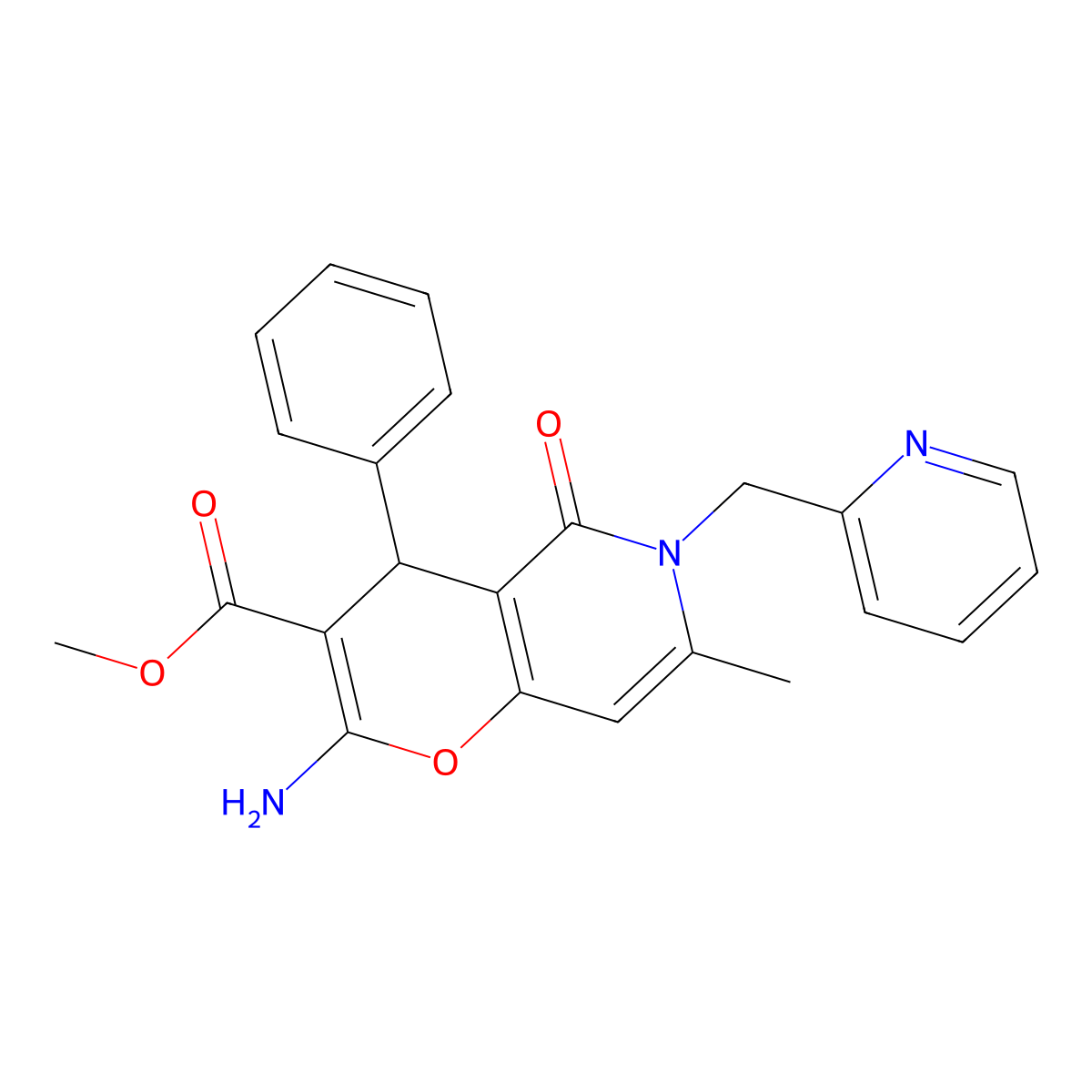 methyl 2-amino-7-methyl-5-oxo-4-phenyl-6-(pyridin-2-ylmethyl)-5,6-dihydro-4H-pyrano[3,2-c]pyridine-3-carboxylate molecular structure, CAS 767300-02-7