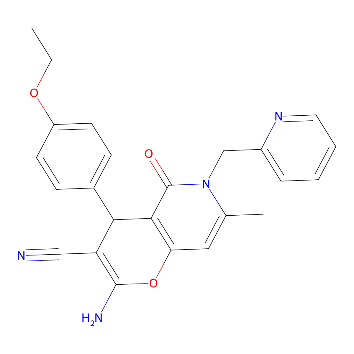 2-amino-4-(4-ethoxyphenyl)-7-methyl-5-oxo-6-(pyridin-2-ylmethyl)-5,6-dihydro-4H-pyrano[3,2-c]pyridine-3-carbonitrile molecular structure, CAS 767300-13-0