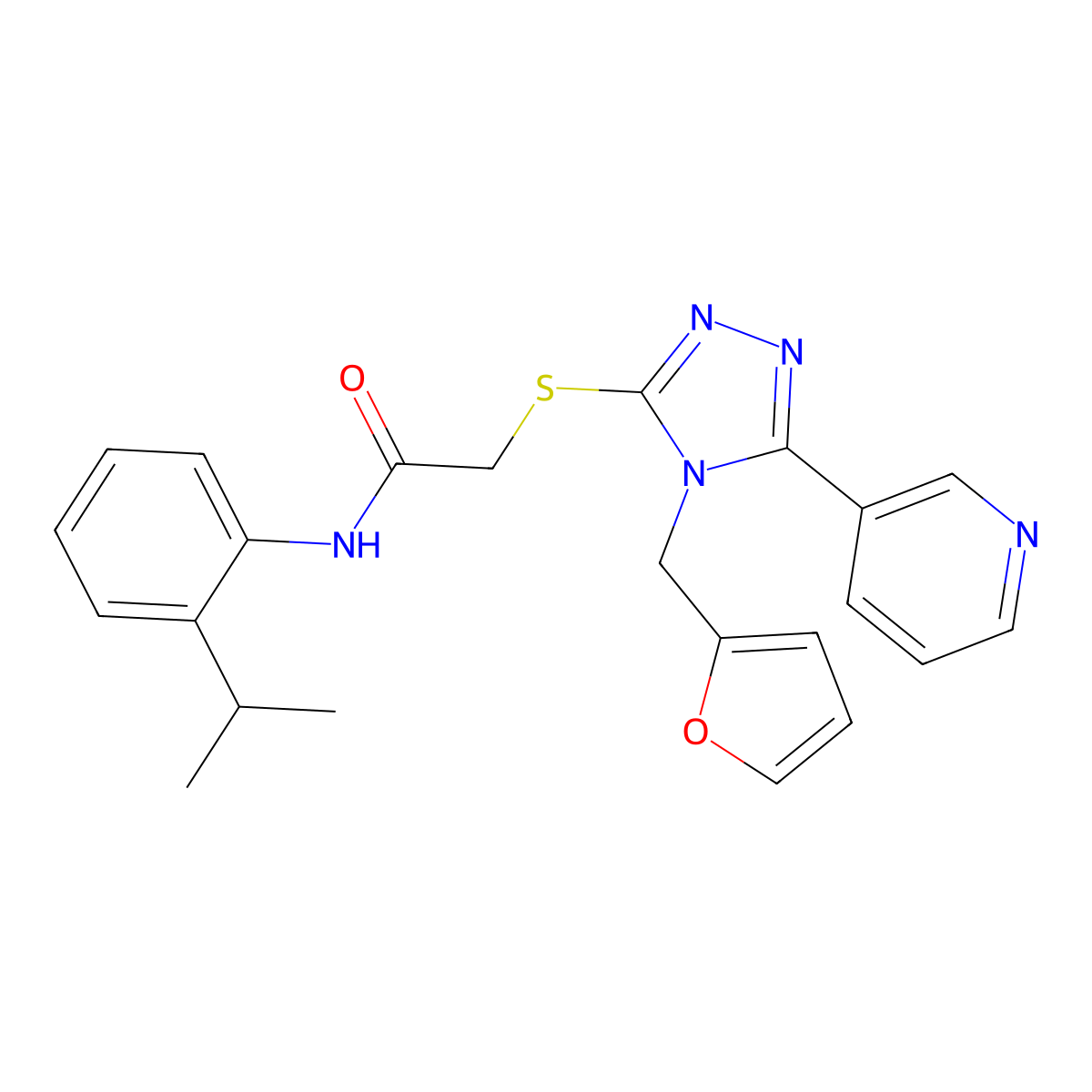 2-{[4-(furan-2-ylmethyl)-5-(pyridin-3-yl)-4H-1,2,4-triazol-3-yl]sulfanyl}-N-[2-(propan-2-yl)phenyl]acetamide molecular structure, CAS 767308-07-6
