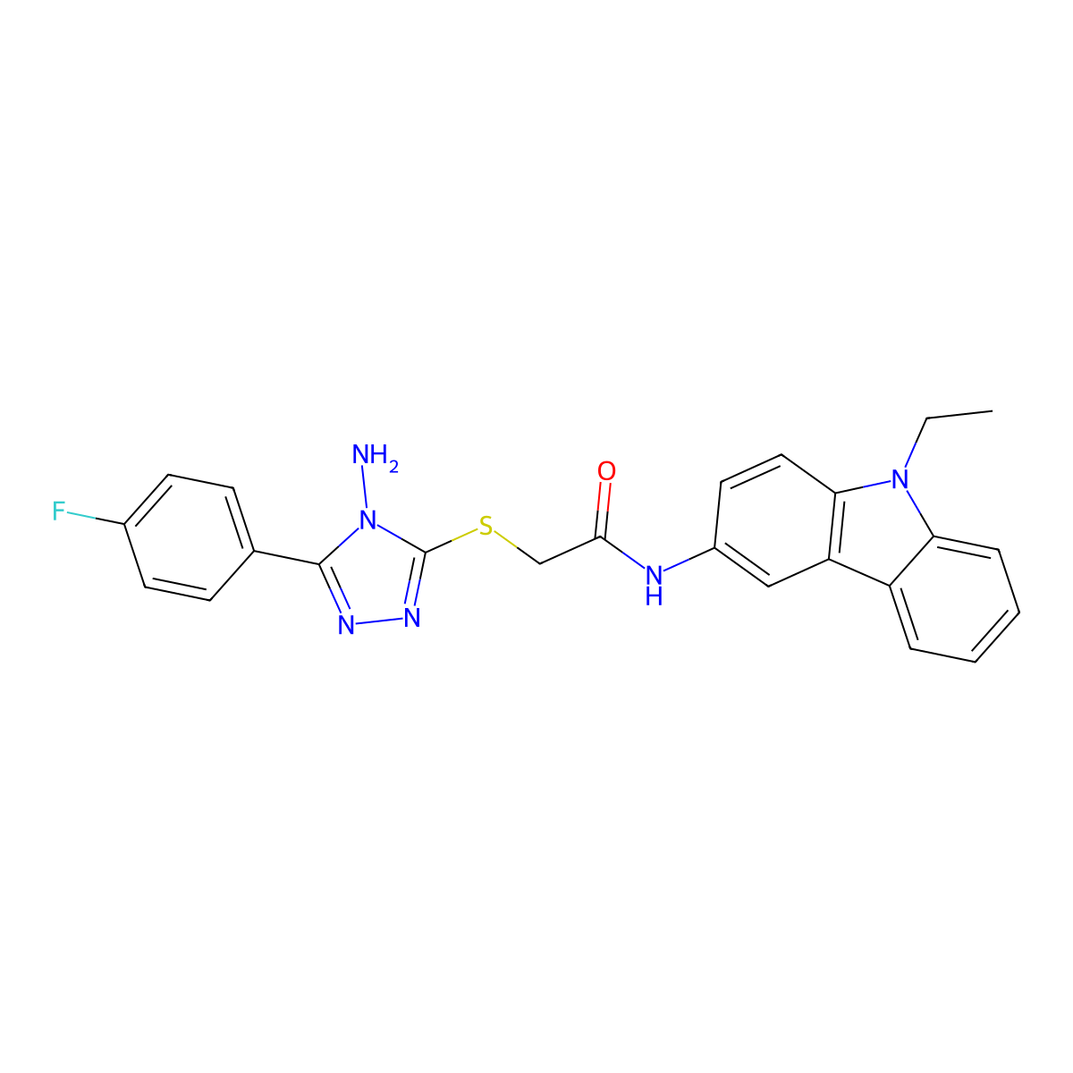 2-{[4-amino-5-(4-fluorophenyl)-4H-1,2,4-triazol-3-yl]sulfanyl}-N-(9-ethyl-9H-carbazol-3-yl)acetamide molecular structure, CAS 767308-65-6