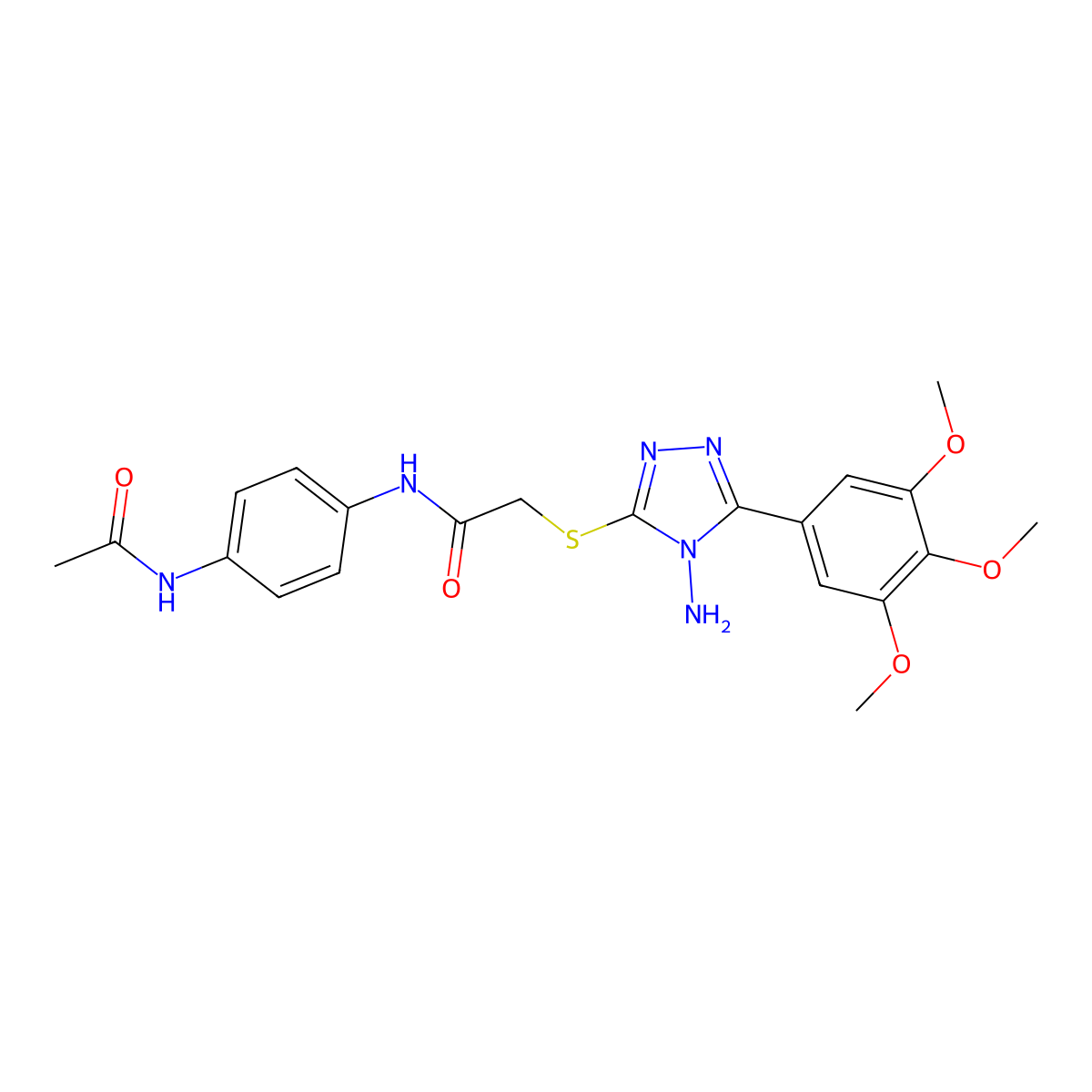 N-[4-(acetylamino)phenyl]-2-{[4-amino-5-(3,4,5-trimethoxyphenyl)-4H-1,2,4-triazol-3-yl]sulfanyl}acetamide molecular structure, CAS 767311-02-4