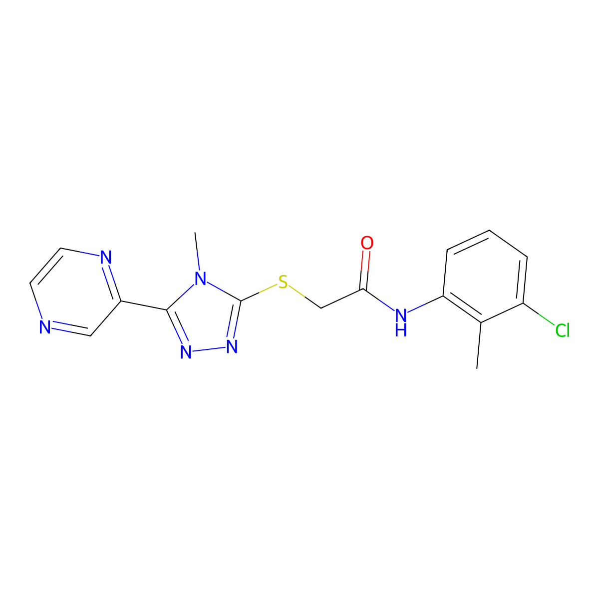 N-(3-chloro-2-methylphenyl)-2-{[4-methyl-5-(pyrazin-2-yl)-4H-1,2,4-triazol-3-yl]sulfanyl}acetamide molecular structure, CAS 767311-67-1