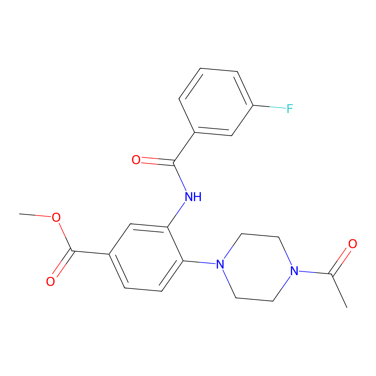 Methyl 4-(4-acetylpiperazin-1-yl)-3-[(3-fluorobenzoyl)amino]benzoate molecular structure, CAS 767314-84-1