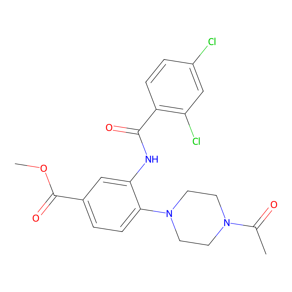 Methyl 4-(4-acetyl-1-piperazinyl)-3-[(2,4-dichlorobenzoyl)amino]benzoate molecular structure, CAS 767314-85-2