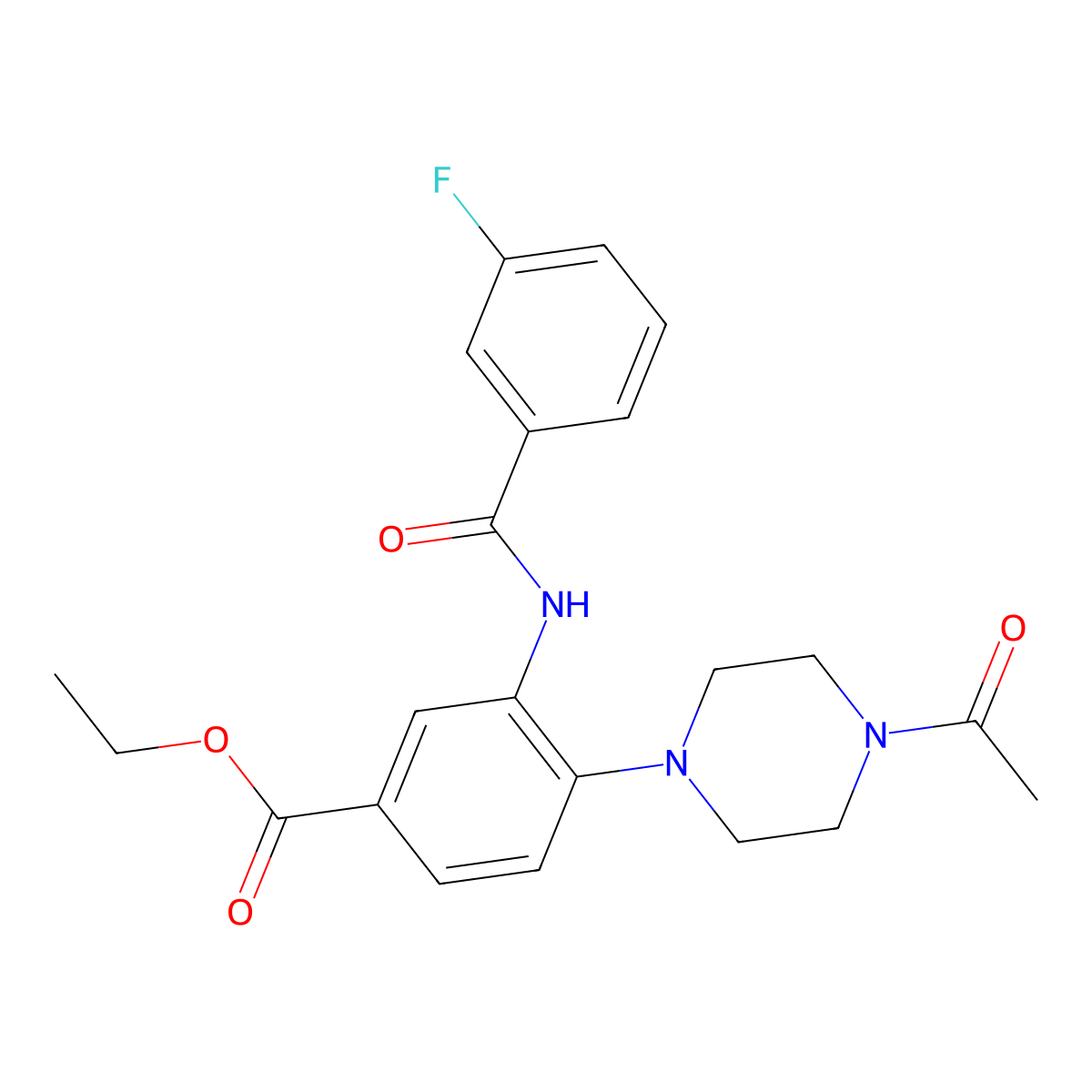 Ethyl 4-(4-acetyl-1-piperazinyl)-3-[(3-fluorobenzoyl)amino]benzoate molecular structure, CAS 767315-08-2