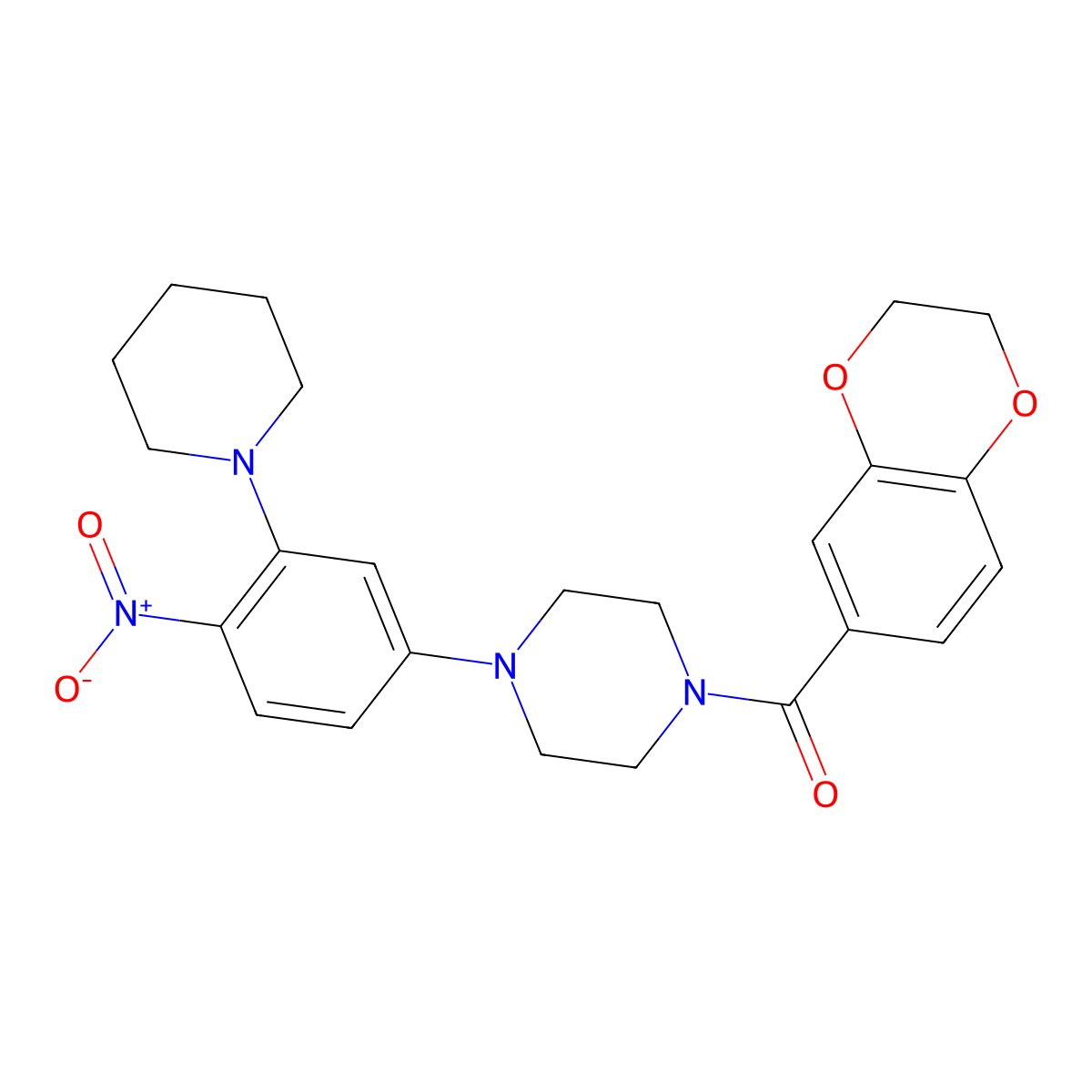 2,3-Dihydro-1,4-benzodioxin-6-yl-[4-(4-nitro-3-piperidin-1-ylphenyl)piperazin-1-yl]methanone molecular structure, CAS 767316-13-2
