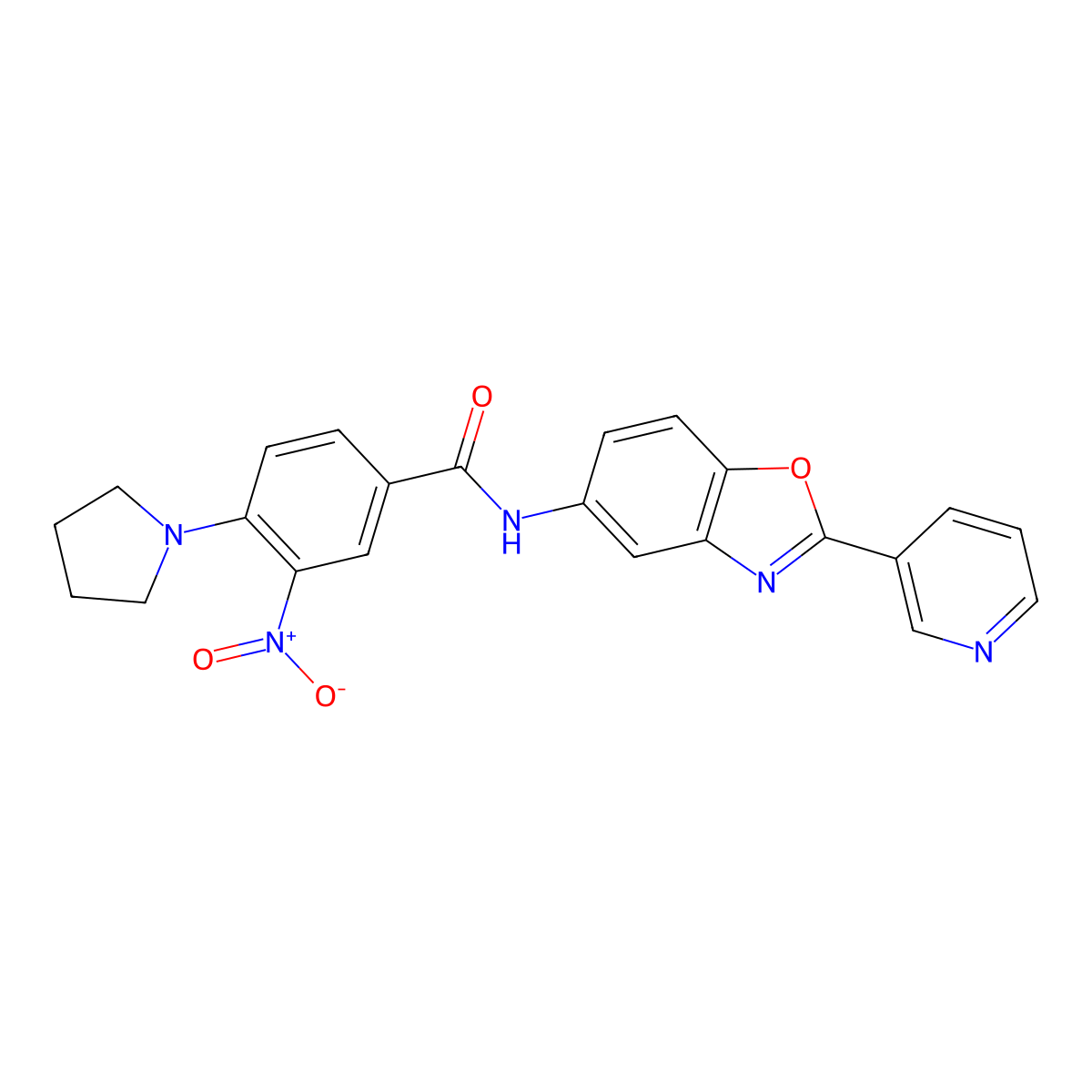 3-nitro-N-(2-pyridin-3-yl-1,3-benzoxazol-5-yl)-4-pyrrolidin-1-ylbenzamide molecular structure, CAS 767316-24-5