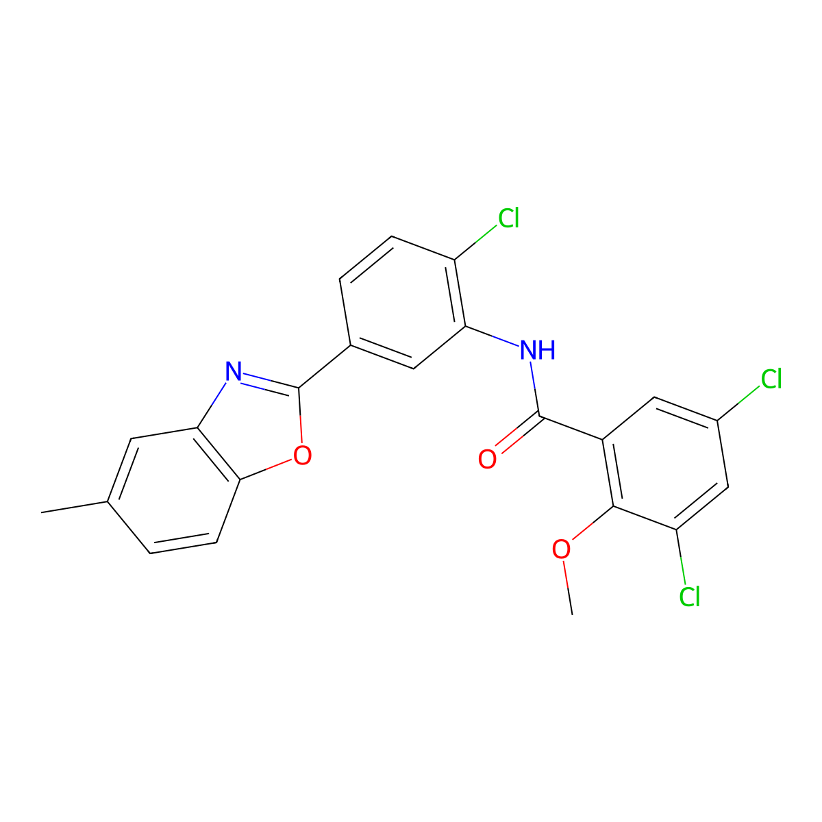 3,5-dichloro-N-[2-chloro-5-(5-methyl-1,3-benzoxazol-2-yl)phenyl]-2-methoxybenzamide molecular structure, CAS 767316-54-1