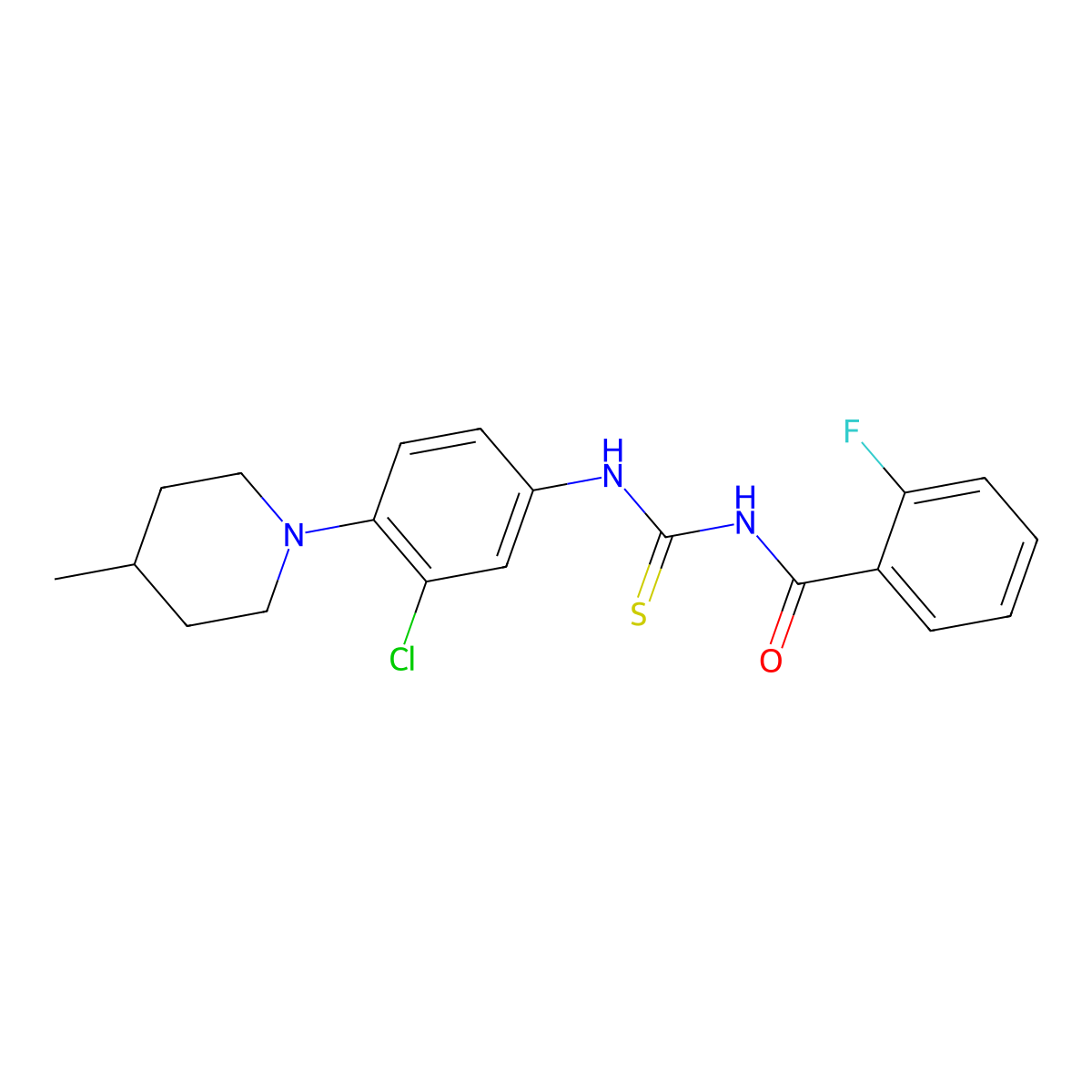 N-[[3-chloro-4-(4-methylpiperidin-1-yl)phenyl]carbamothioyl]-2-fluorobenzamide molecular structure, CAS 767316-60-9