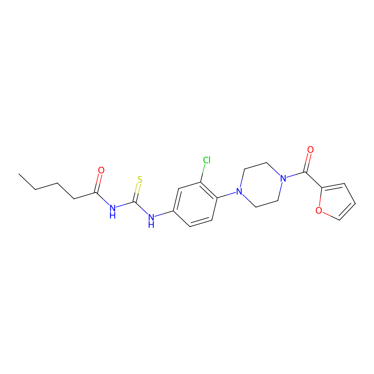N-[[3-chloro-4-[4-(furan-2-carbonyl)piperazin-1-yl]phenyl]carbamothioyl]pentanamide molecular structure, CAS 767316-72-3