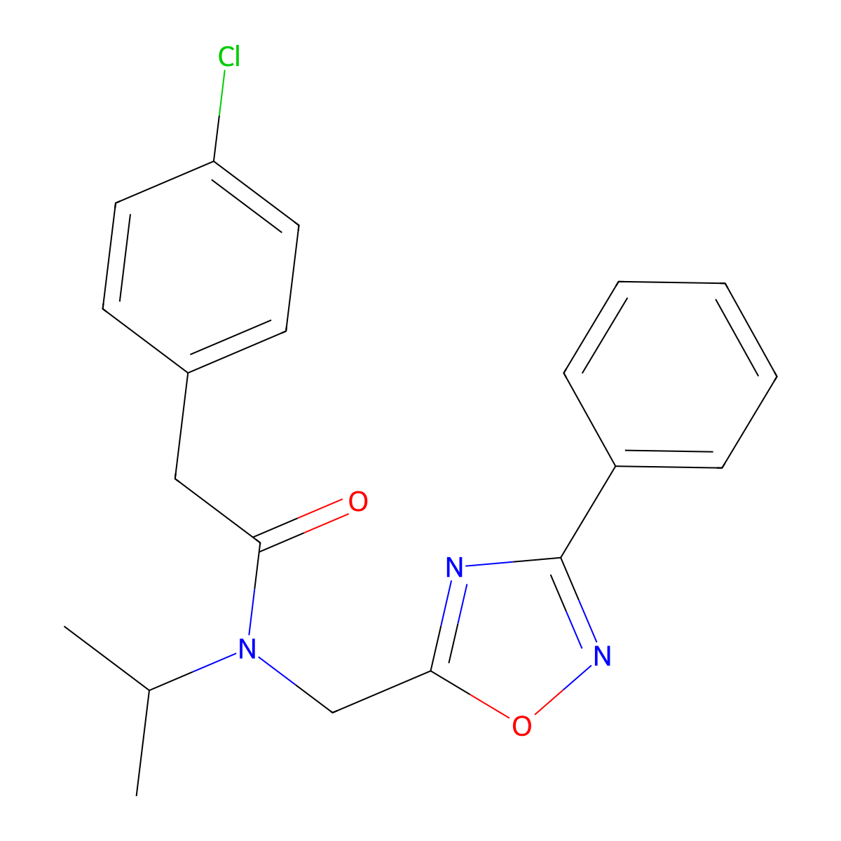 2-(4-chlorophenyl)-N-[(3-phenyl-1,2,4-oxadiazol-5-yl)methyl]-N-propan-2-ylacetamide molecular structure, CAS 767322-78-1