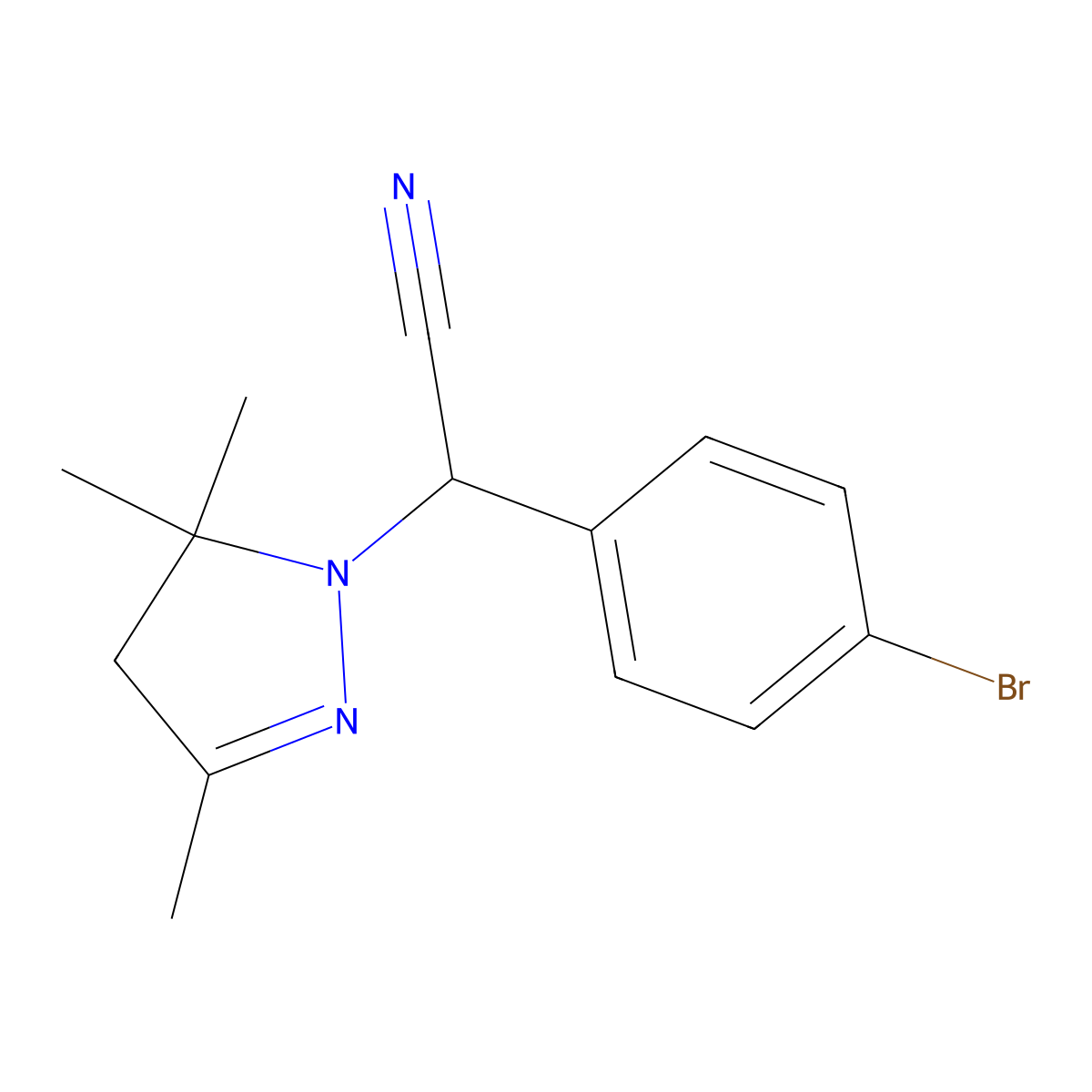 (4-bromophenyl)(3,5,5-trimethyl-4,5-dihydro-1H-pyrazol-1-yl)acetonitrile molecular structure, CAS 767323-08-0