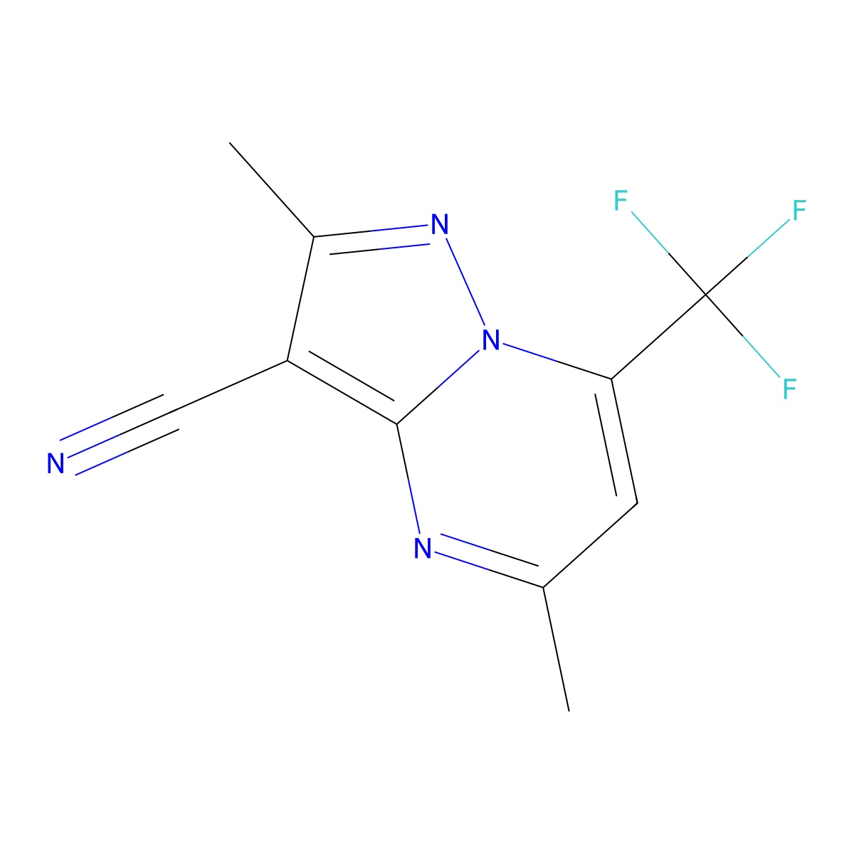 2,5-Dimethyl-7-(trifluoromethyl)pyrazolo[1,5-a]pyrimidine-3-carbonitrile molecular structure, CAS 767323-10-4