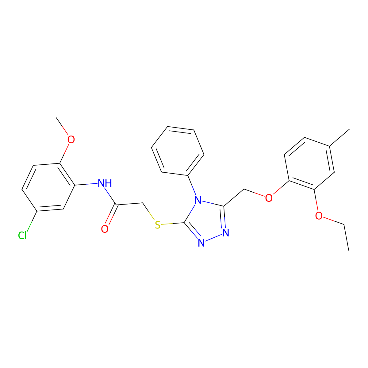 N-(5-chloro-2-methoxyphenyl)-2-[[5-[(2-ethoxy-4-methylphenoxy)methyl]-4-phenyl-1,2,4-triazol-3-yl]sulfanyl]acetamide molecular structure, CAS 767323-90-0