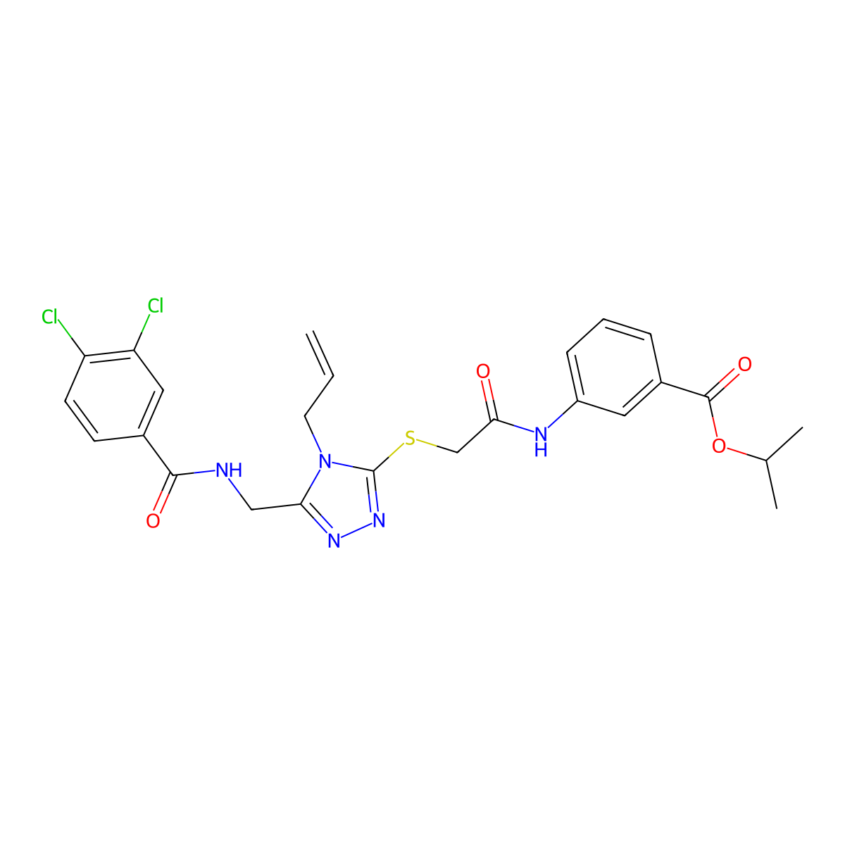 propan-2-yl 3-[({[5-({[(3,4-dichlorophenyl)carbonyl]amino}methyl)-4-(prop-2-en-1-yl)-4H-1,2,4-triazol-3-yl]sulfanyl}acetyl)amino]benzoate molecular structure, CAS 767323-98-8