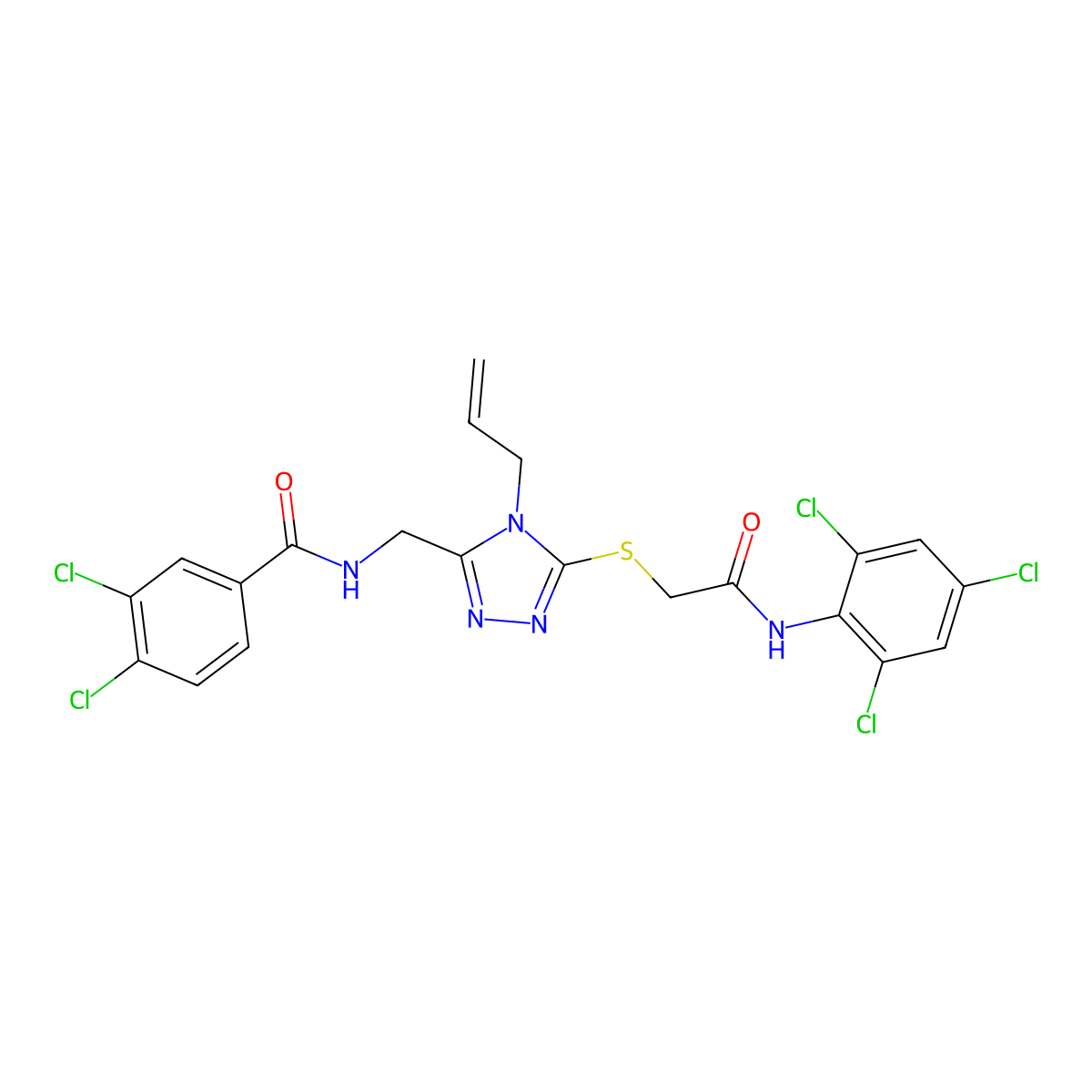 3,4-dichloro-N-[[5-[2-oxo-2-(2,4,6-trichloroanilino)ethyl]sulfanyl-4-prop-2-enyl-1,2,4-triazol-3-yl]methyl]benzamide molecular structure, CAS 767323-99-9