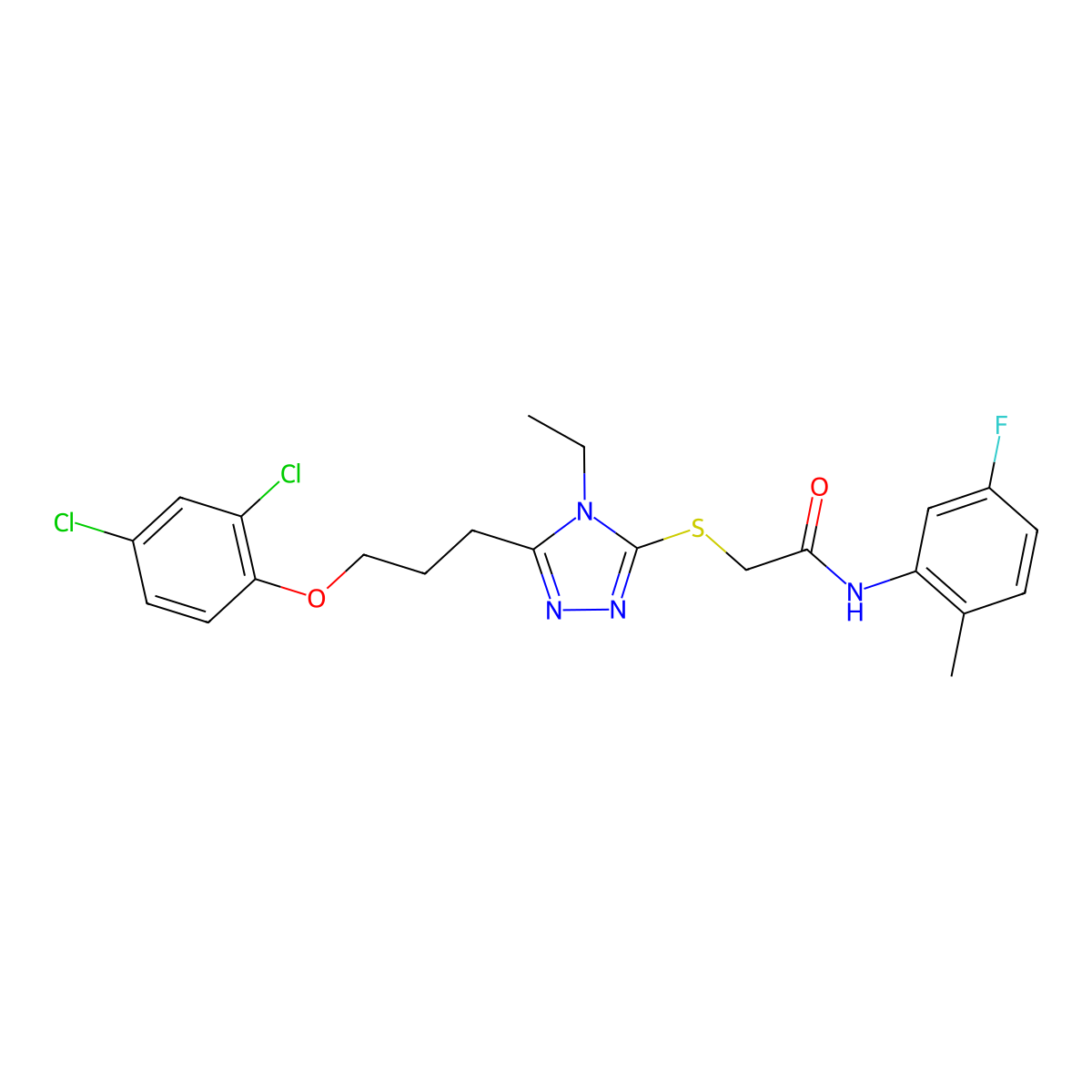 2-[[5-[3-(2,4-dichlorophenoxy)propyl]-4-ethyl-1,2,4-triazol-3-yl]sulfanyl]-N-(5-fluoro-2-methylphenyl)acetamide molecular structure, CAS 767324-01-6