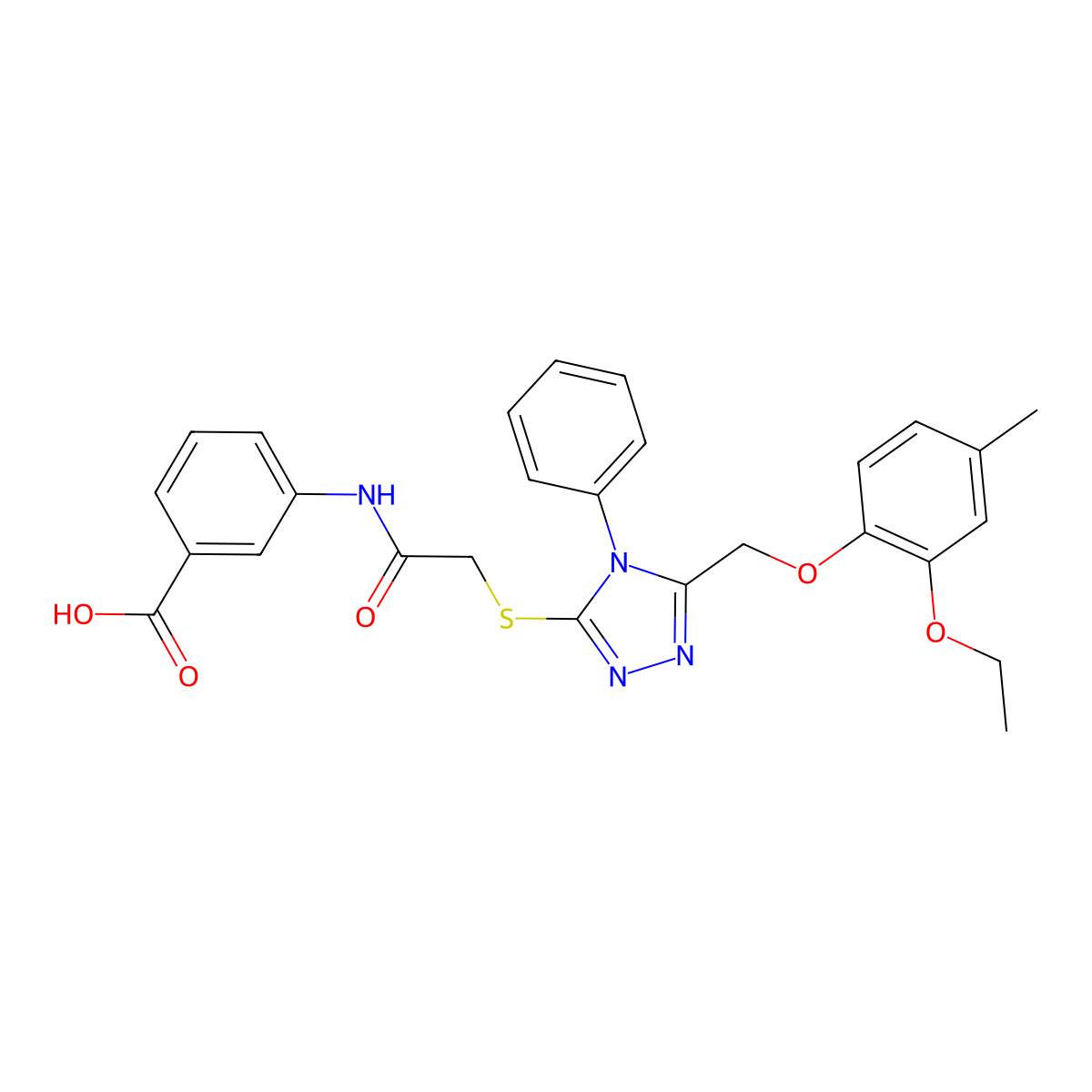 3-{[({5-[(2-ethoxy-4-methylphenoxy)methyl]-4-phenyl-4H-1,2,4-triazol-3-yl}sulfanyl)acetyl]amino}benzoic acid molecular structure, CAS 767324-03-8