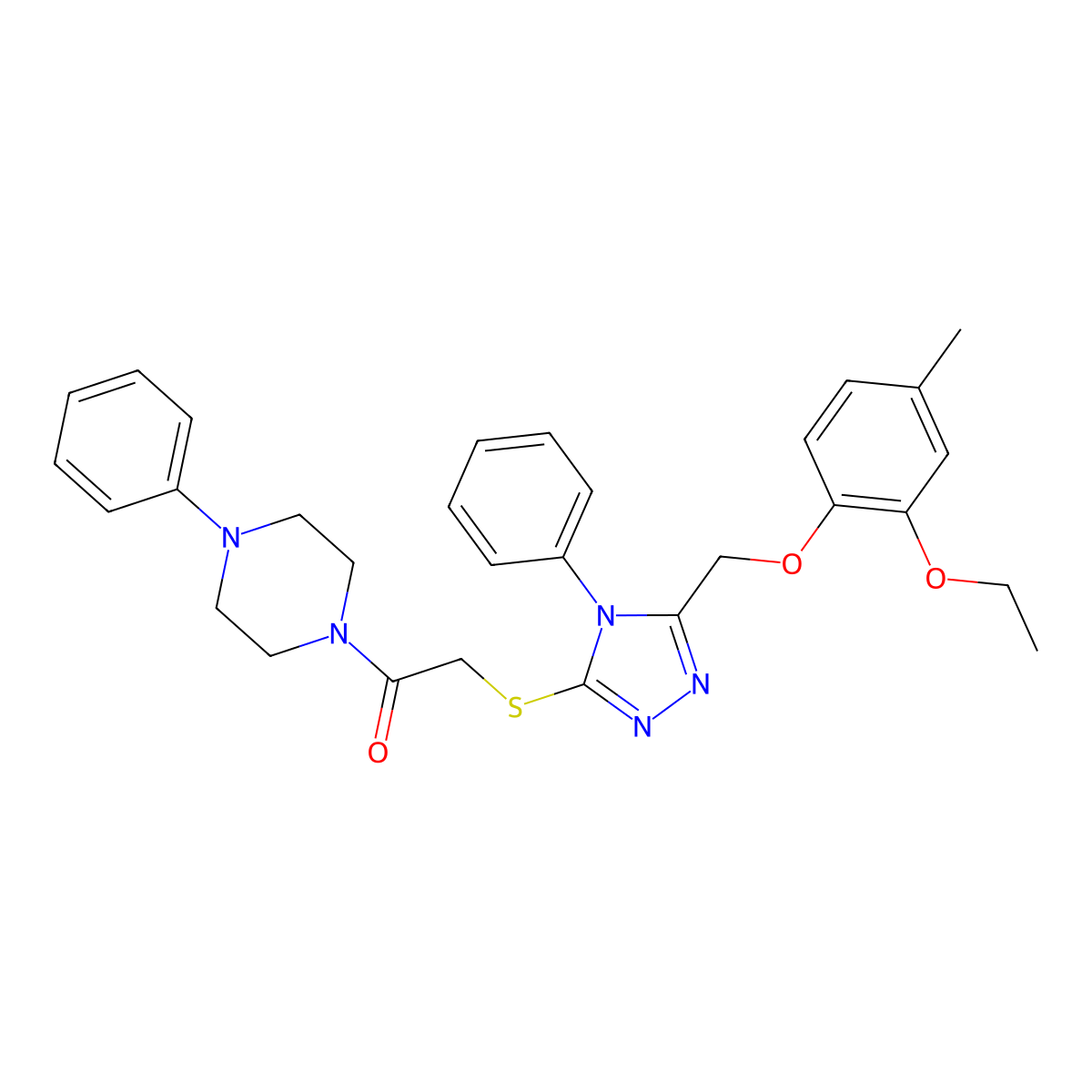 2-[[5-[(2-Ethoxy-4-methylphenoxy)methyl]-4-phenyl-1,2,4-triazol-3-yl]sulfanyl]-1-(4-phenylpiperazin-1-yl)ethanone molecular structure, CAS 767324-04-9