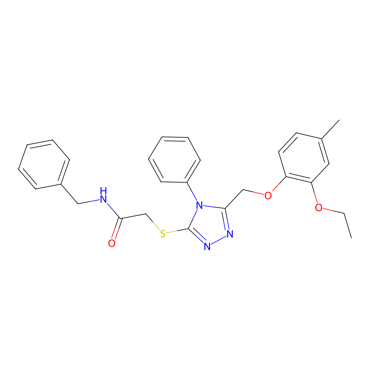 N-benzyl-2-[[5-[(2-ethoxy-4-methylphenoxy)methyl]-4-phenyl-1,2,4-triazol-3-yl]sulfanyl]acetamide molecular structure, CAS 767324-05-0