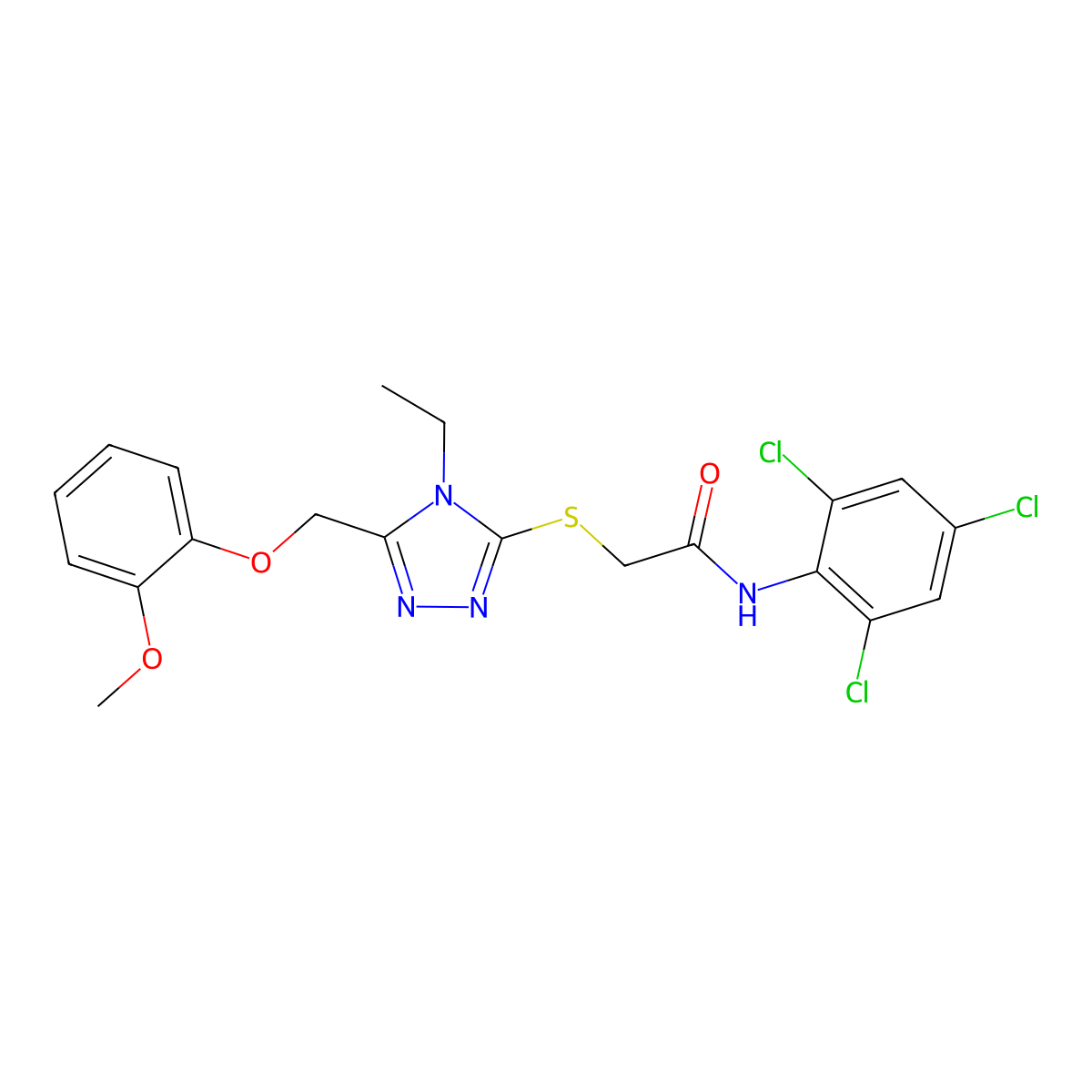 2-[[4-ethyl-5-[(2-methoxyphenoxy)methyl]-1,2,4-triazol-3-yl]sulfanyl]-N-(2,4,6-trichlorophenyl)acetamide molecular structure, CAS 767324-06-1