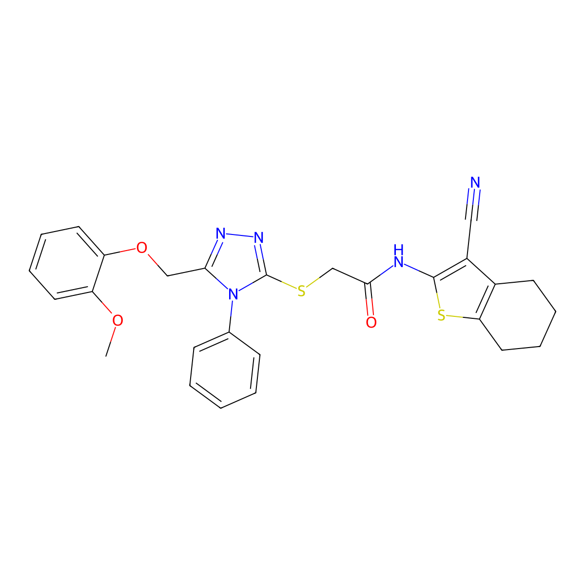 N-(3-cyano-4,5,6,7-tetrahydro-1-benzothiophen-2-yl)-2-[[5-[(2-methoxyphenoxy)methyl]-4-phenyl-1,2,4-triazol-3-yl]sulfanyl]acetamide molecular structure, CAS 767324-07-2